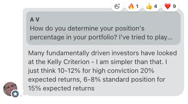 Michael Burry's Substack comment on portfolio weightings.