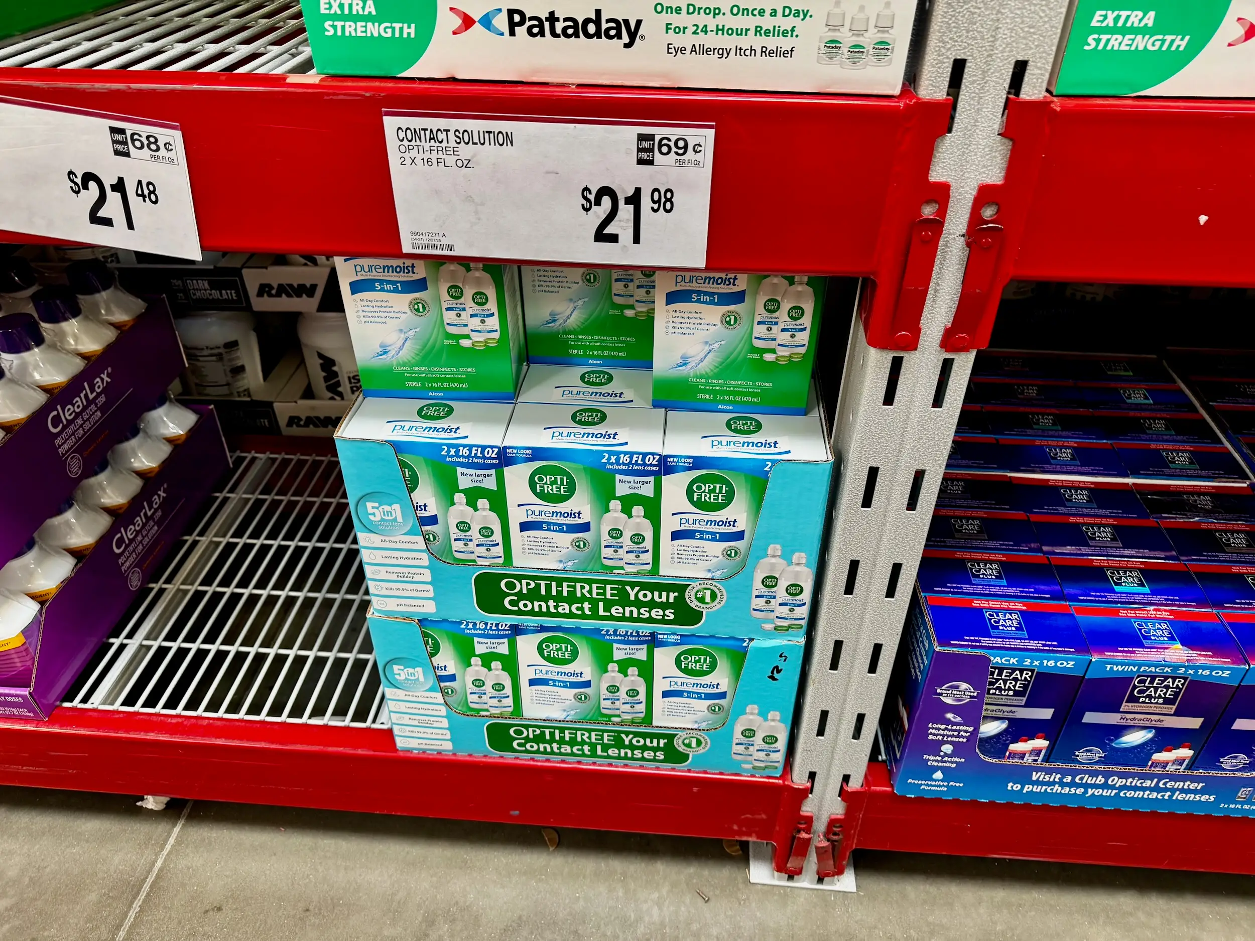 Contact lens solution for sale at Sam's Club