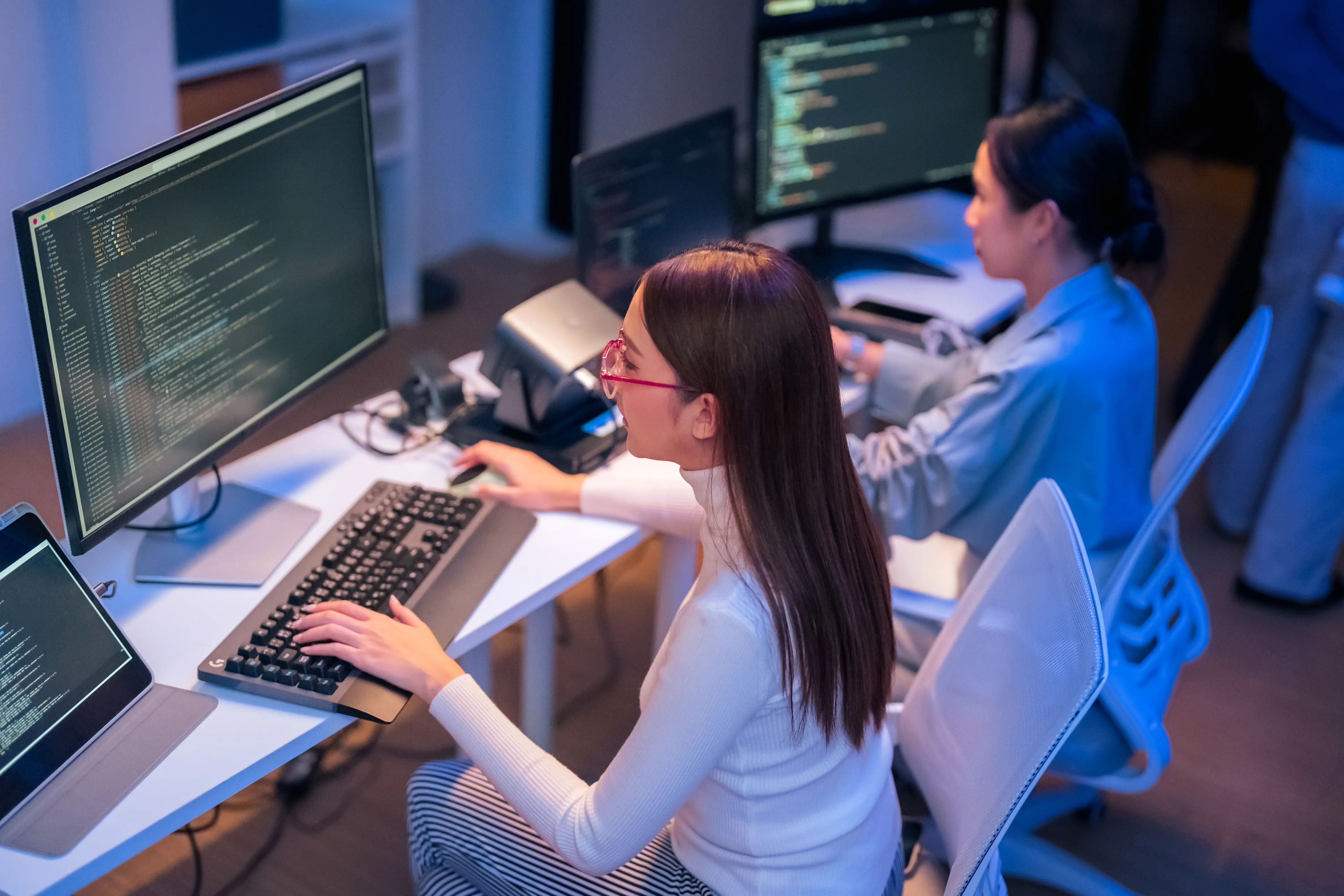 Young women at computers