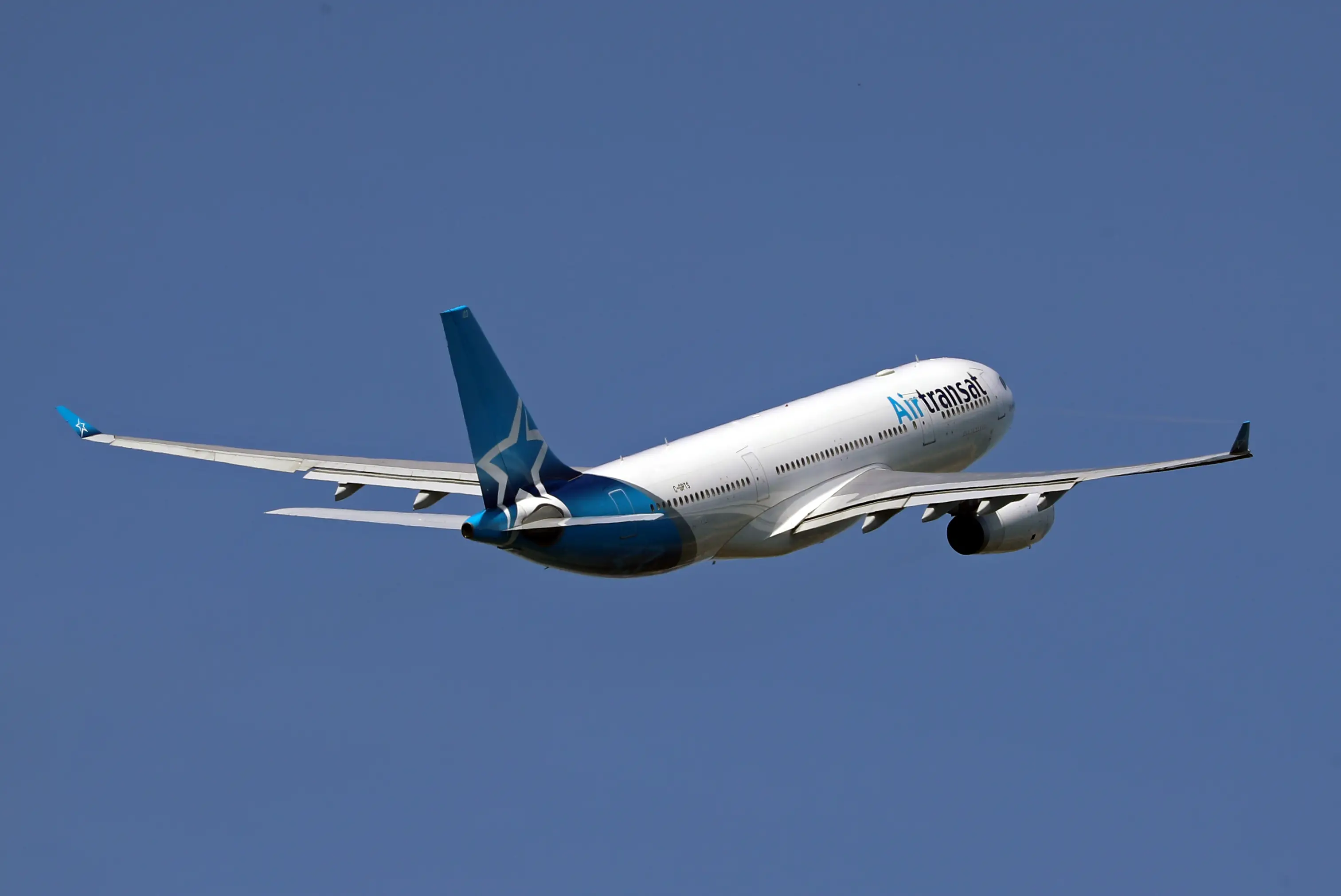 An Airbus A330-243 from Air Transat is taking off from Barcelona airport in Barcelona, Spain, on May 25, 2024.