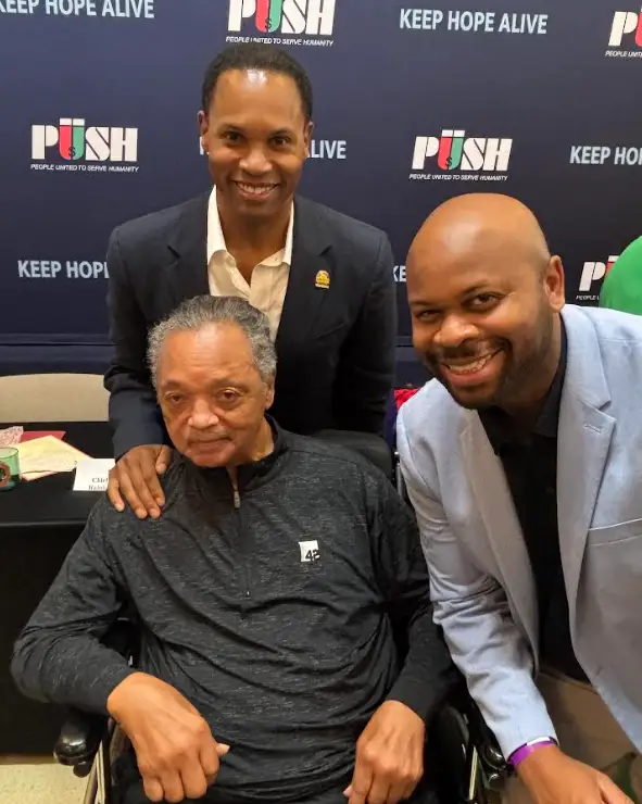 Bradley with Rev. Jackson and his son, Rainbow PUSH Coalition COO, Yusef Jackson, in 2025.