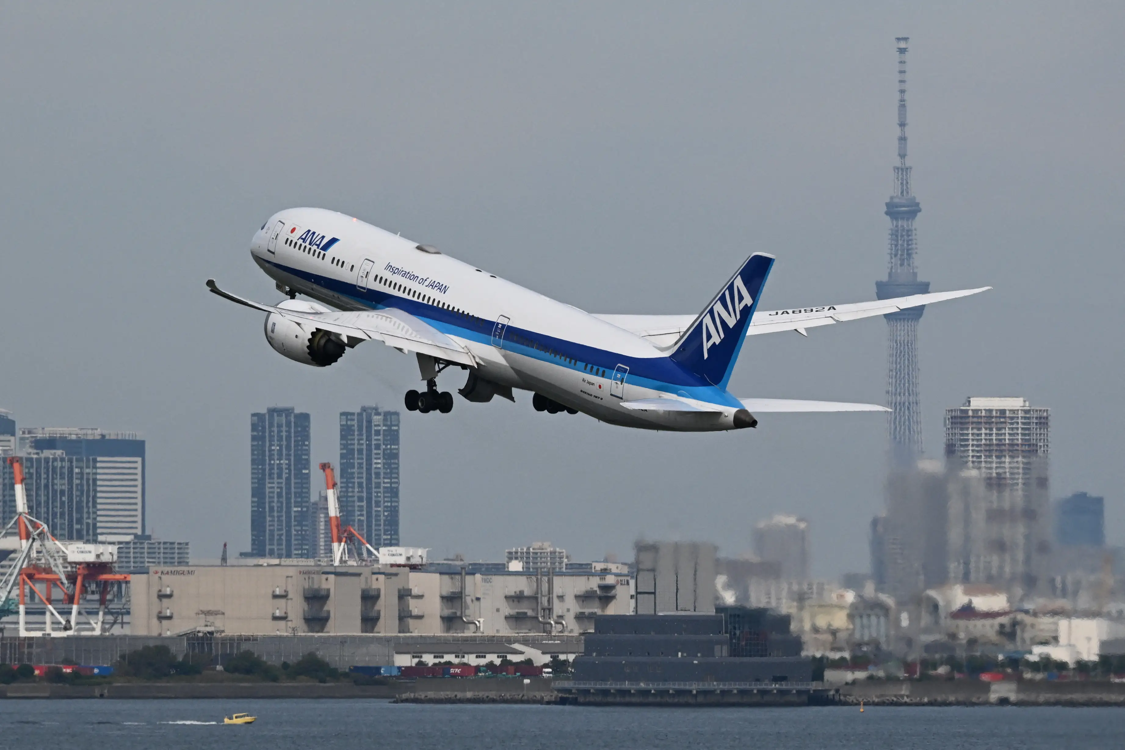 An All Nippon Airways Boeing 787-9 takes off from Haneda airport in Tokyo on October 29, 2025.