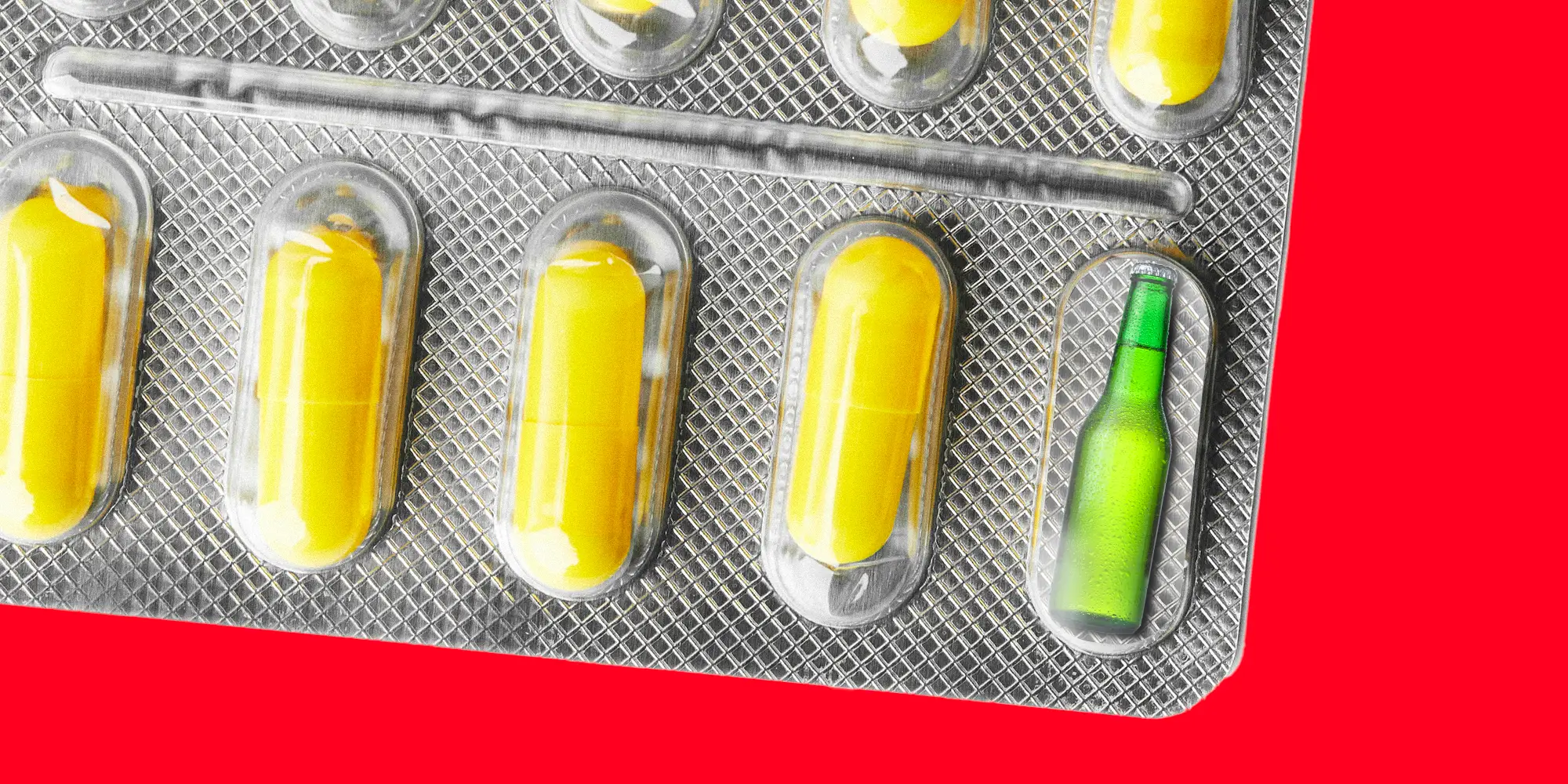 A package of pills containing a beer bottle at the end