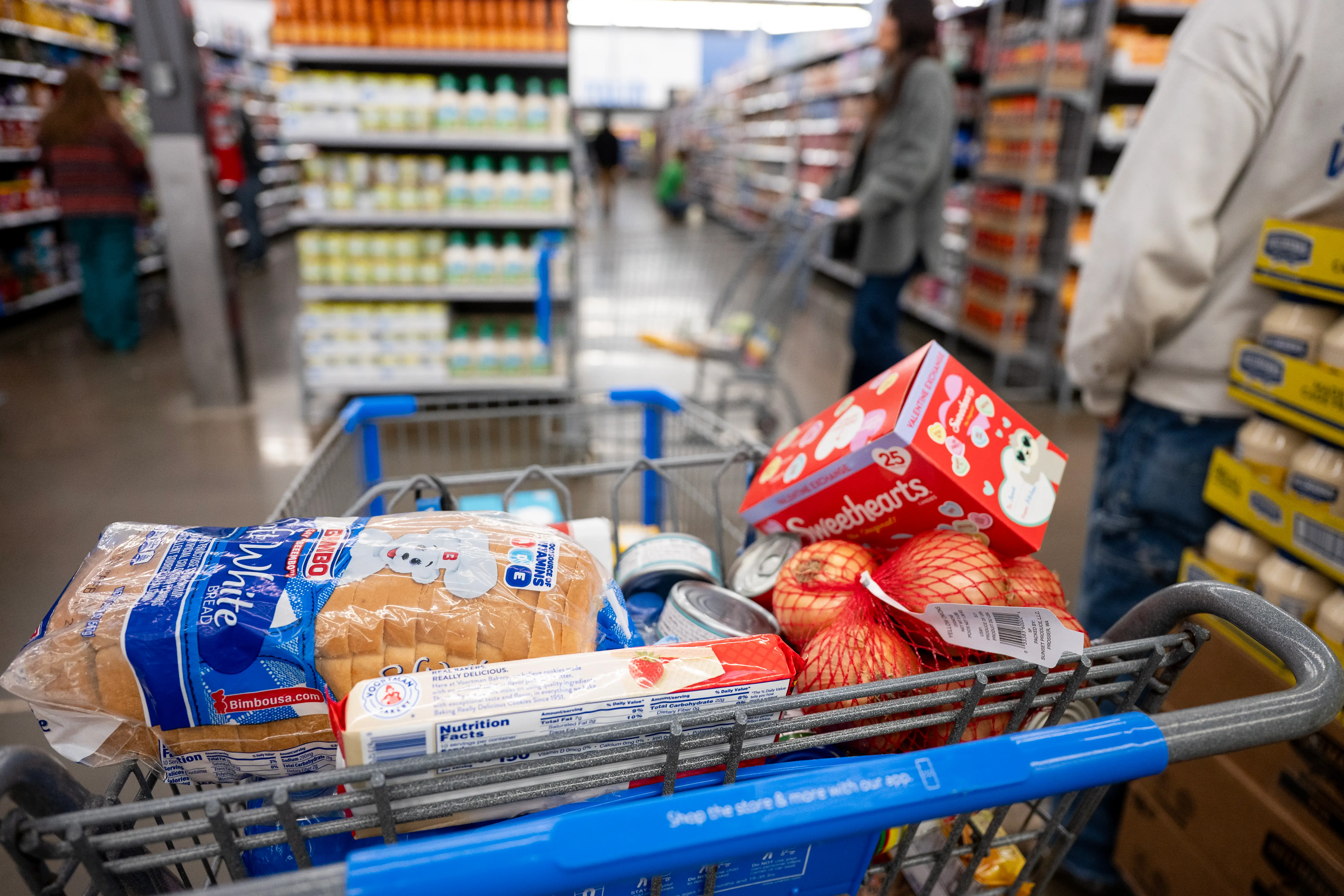 A full shopping cart is seen at Walmart on January 22, 2026 in Little Rock, Arkansas.