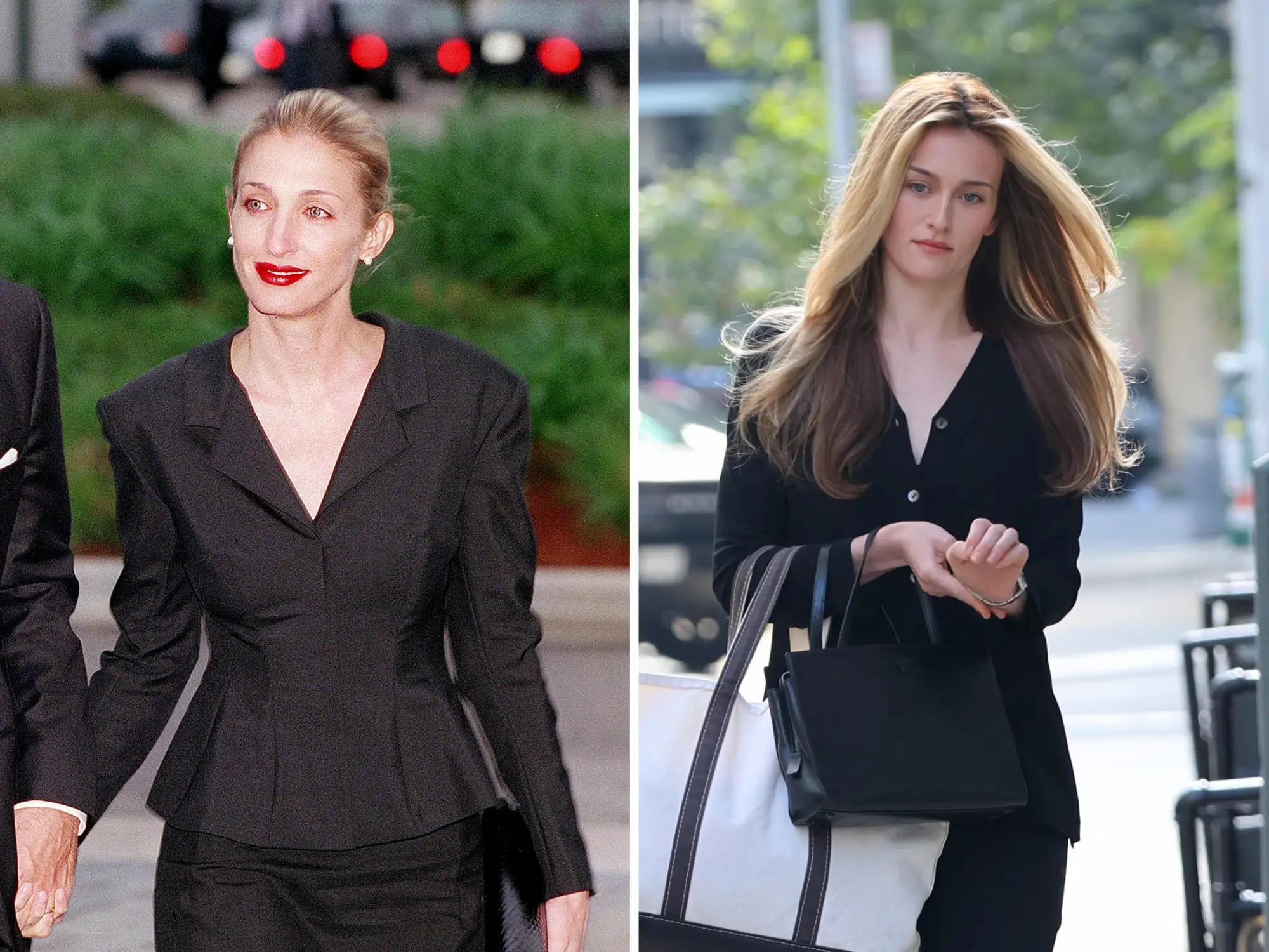 Carolyn Bessette Kennedy in 1999; Sarah Pidgeon on the set of 