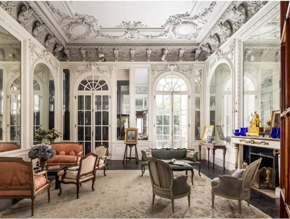 The drawing room of the House of Cassini mansion in New York City.