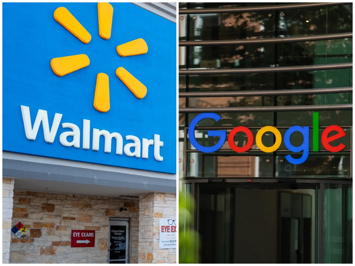 Walmart store; Google building.