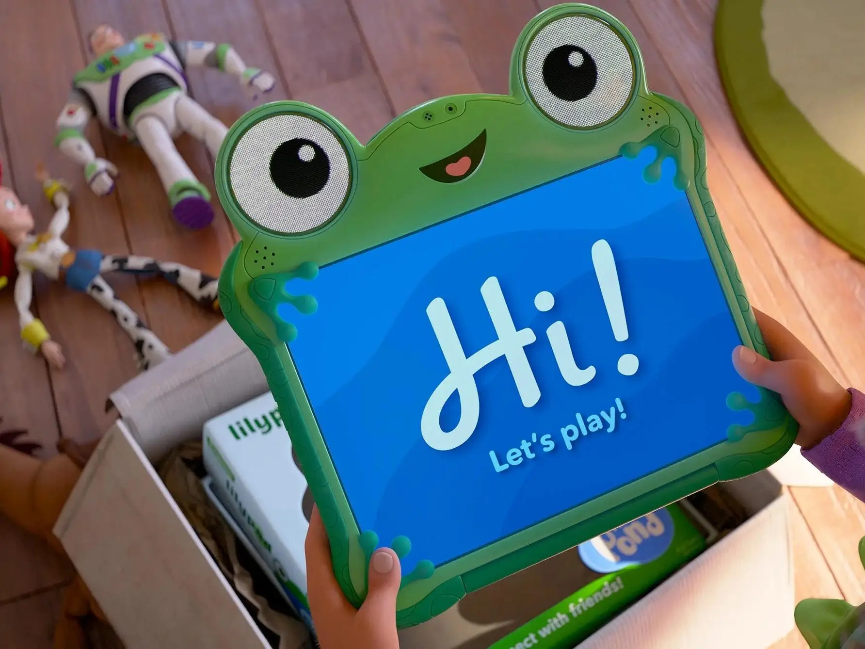 child looking at tablet in toy story 5