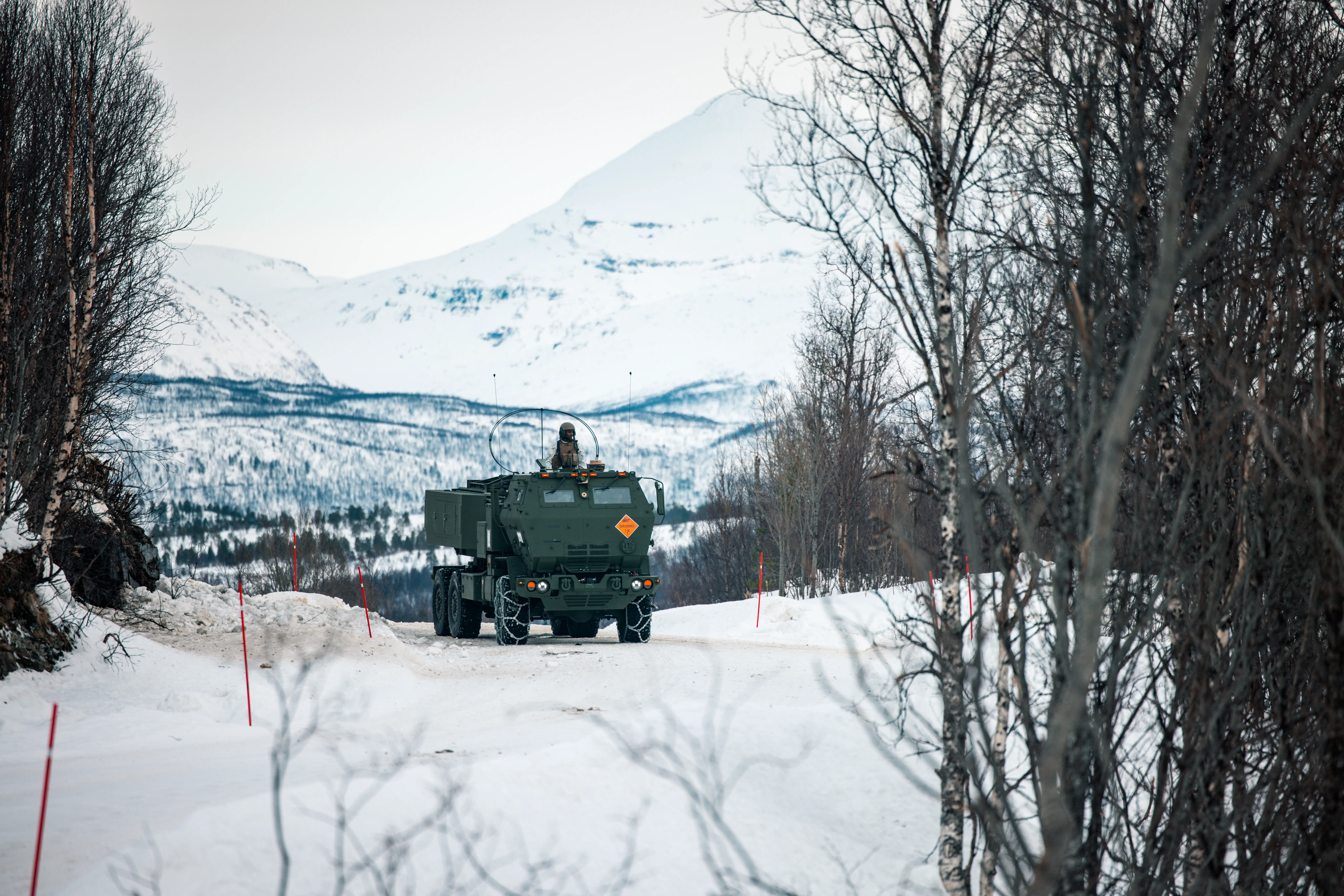 U.S. Marines with 2nd Battalion, 10th Marine Regiment, 2nd Marine Division, prepare to launch a High Mobility Artillery Rocket System during a live-fire training event in preparation for Exercise Nordic Response 24 in Setermoen, Norway, Feb. 27, 2024.