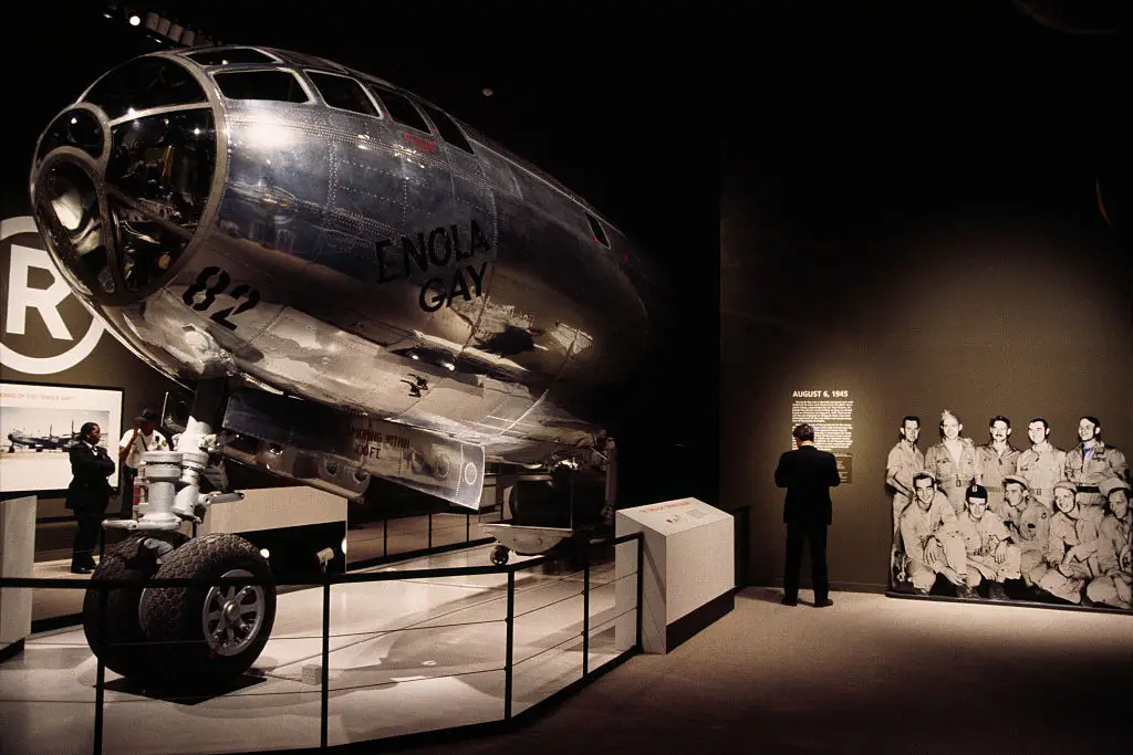 The fuselage of the Enola Gay on display at the National Air and Space Museum in Washington, DC, in 1995.