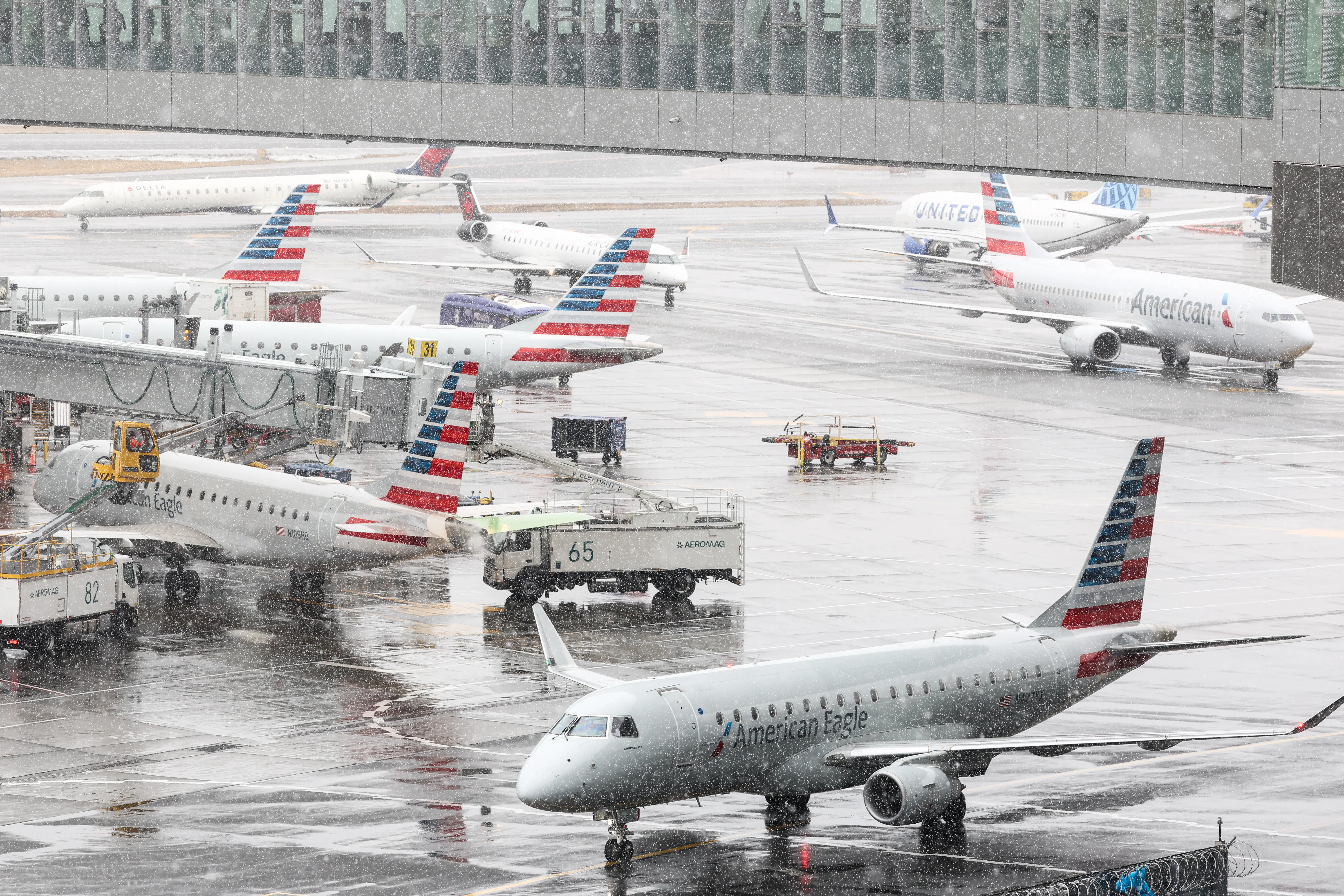Planes being de-iced in New York.