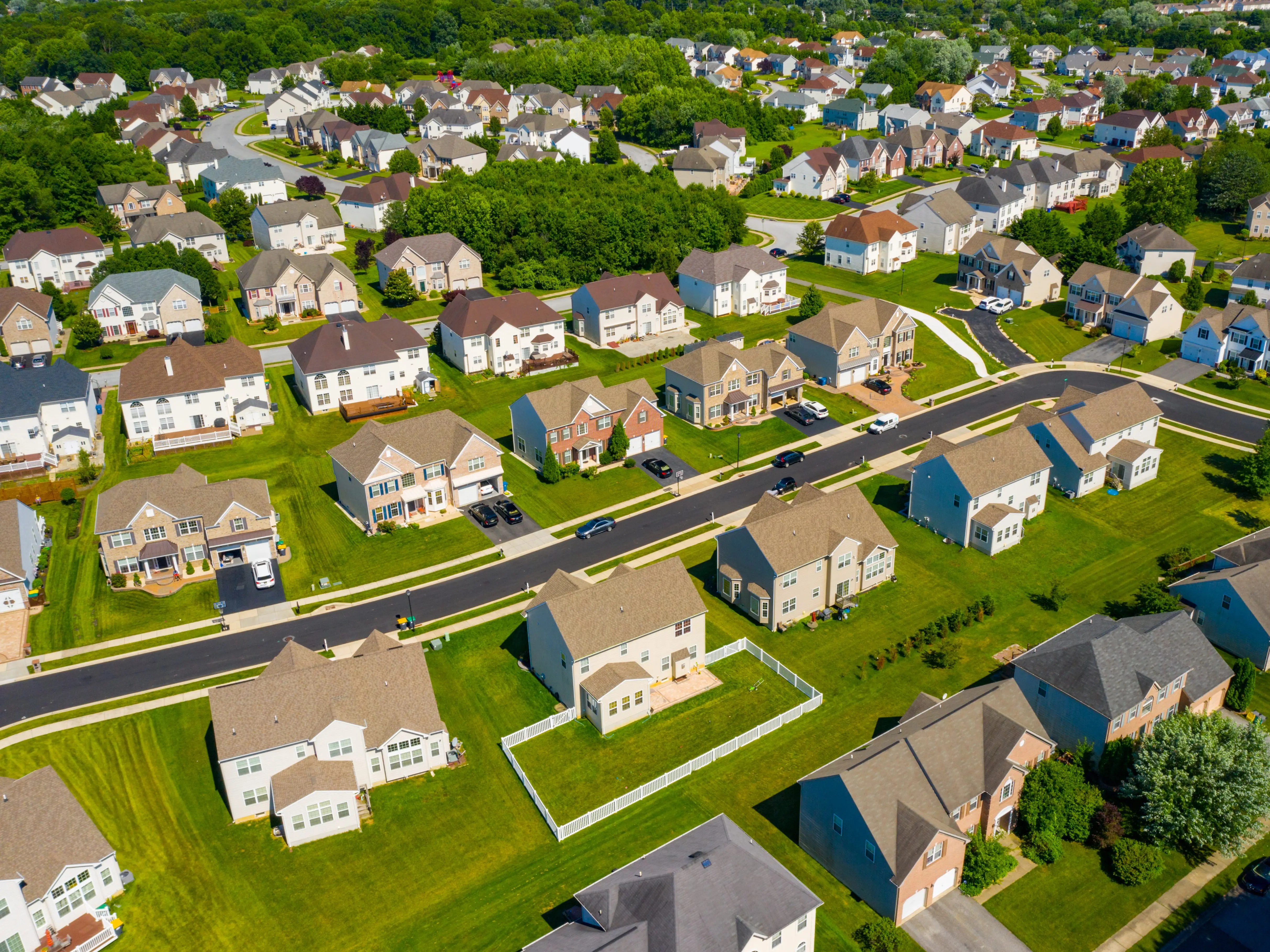 Aerial photo residential upscale homes in Brookside Delaware USA