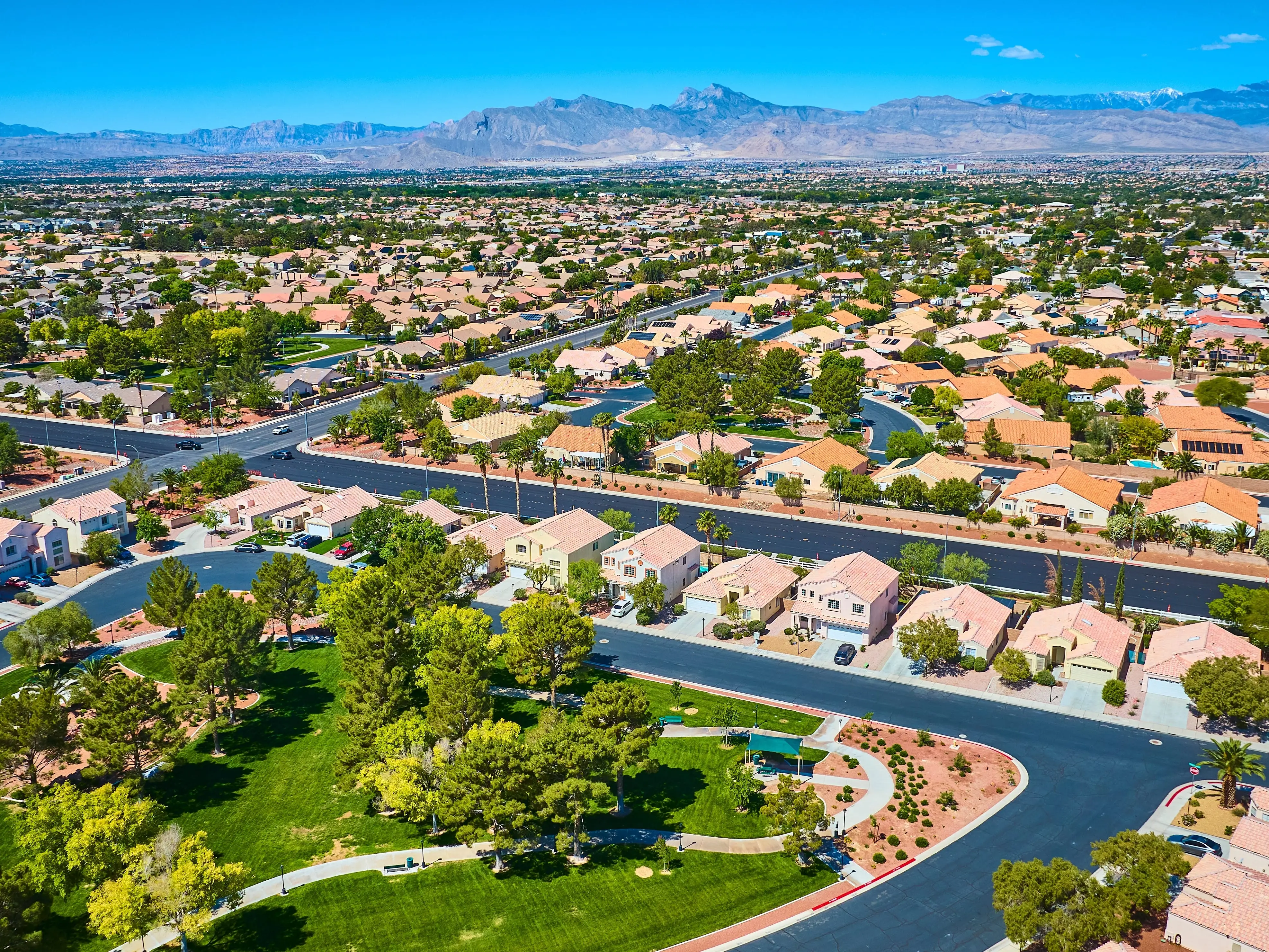 Aerial Residential Neighborhood and Community Park in Las Vegas Nevada