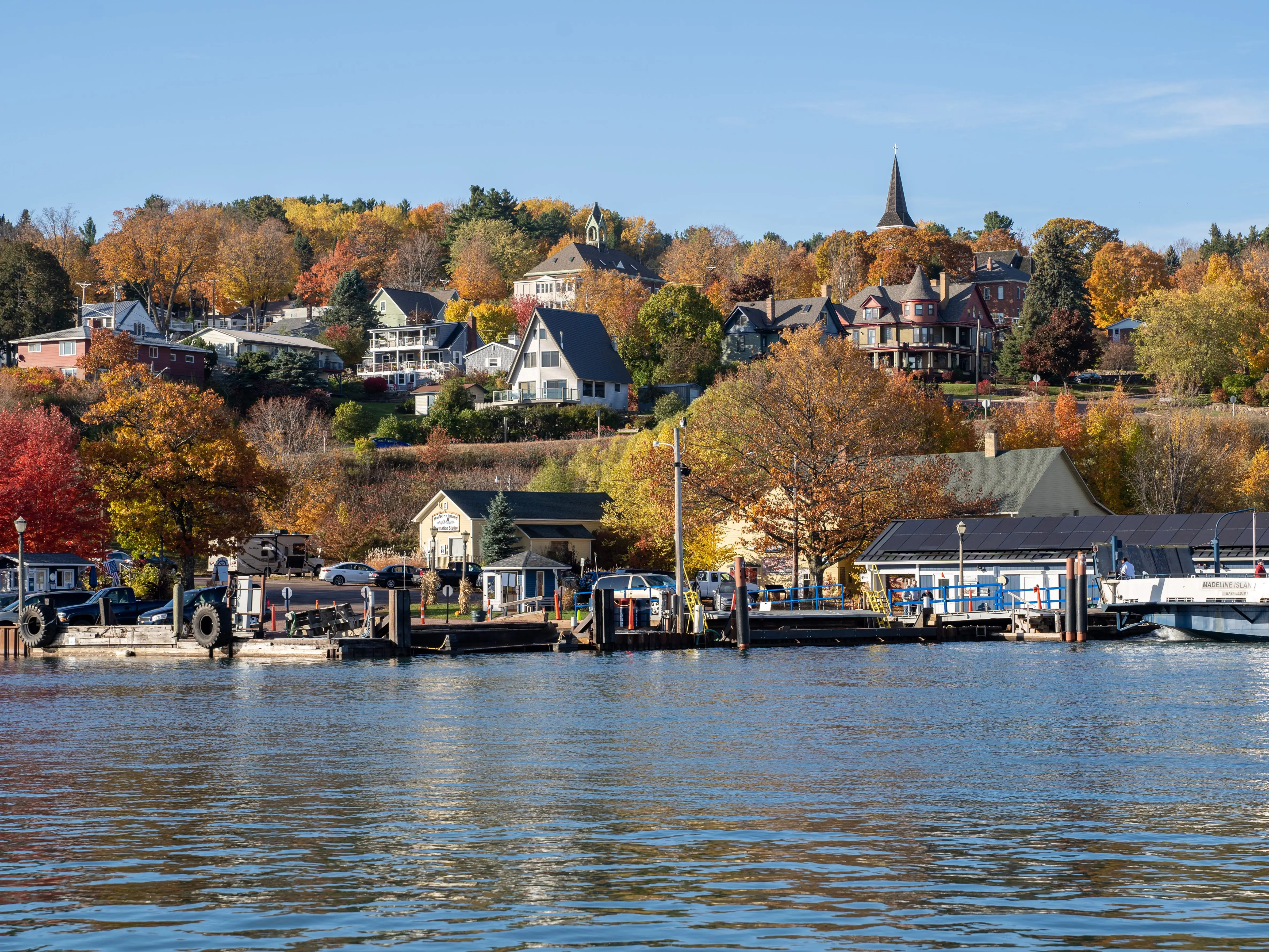 Cityscape view of Bayfield, Wisconsin, as seen from the shores of Lake Superior.