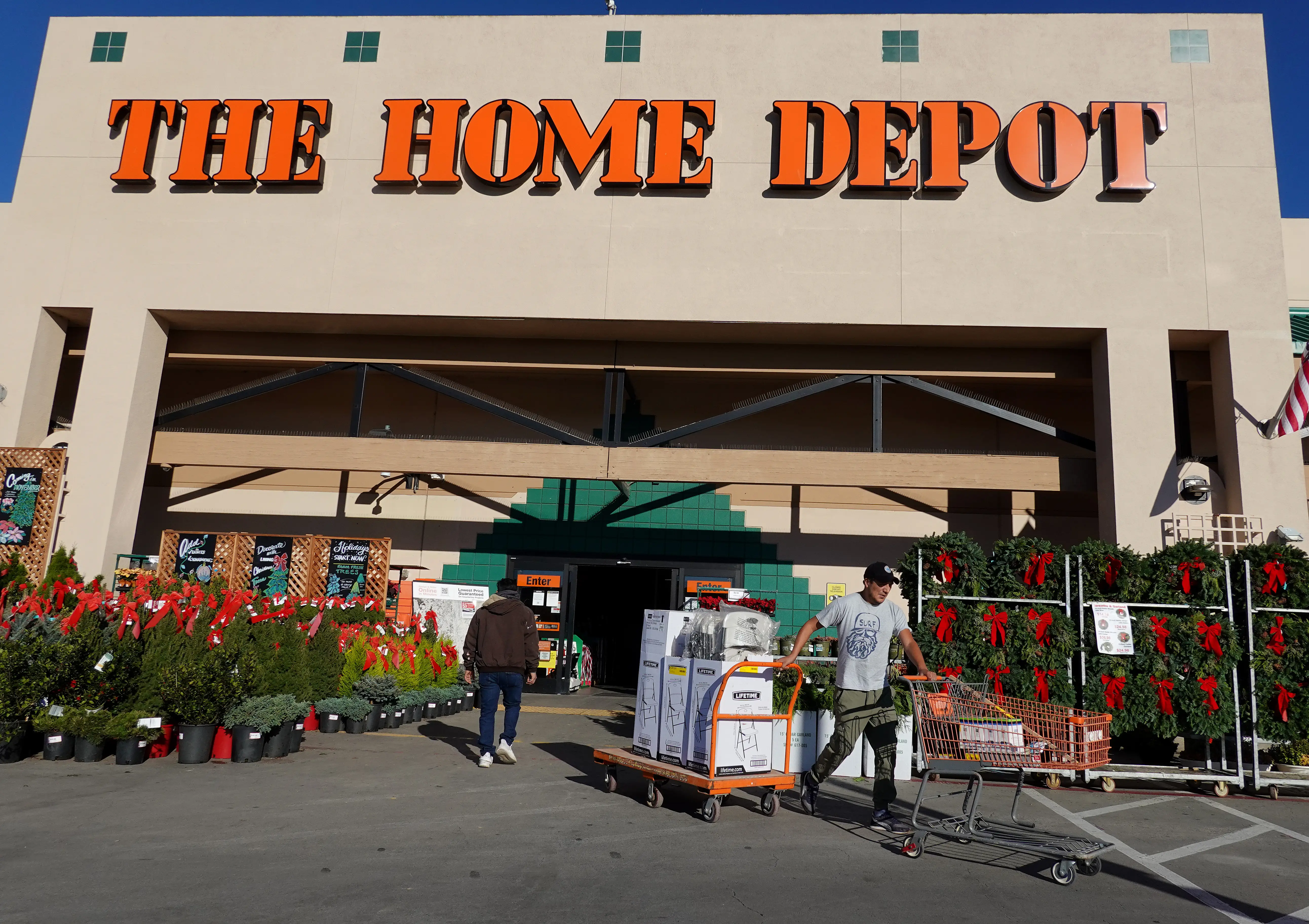 A customer leaves a Home Depot store on November 18, 2025 in San Rafael, California.