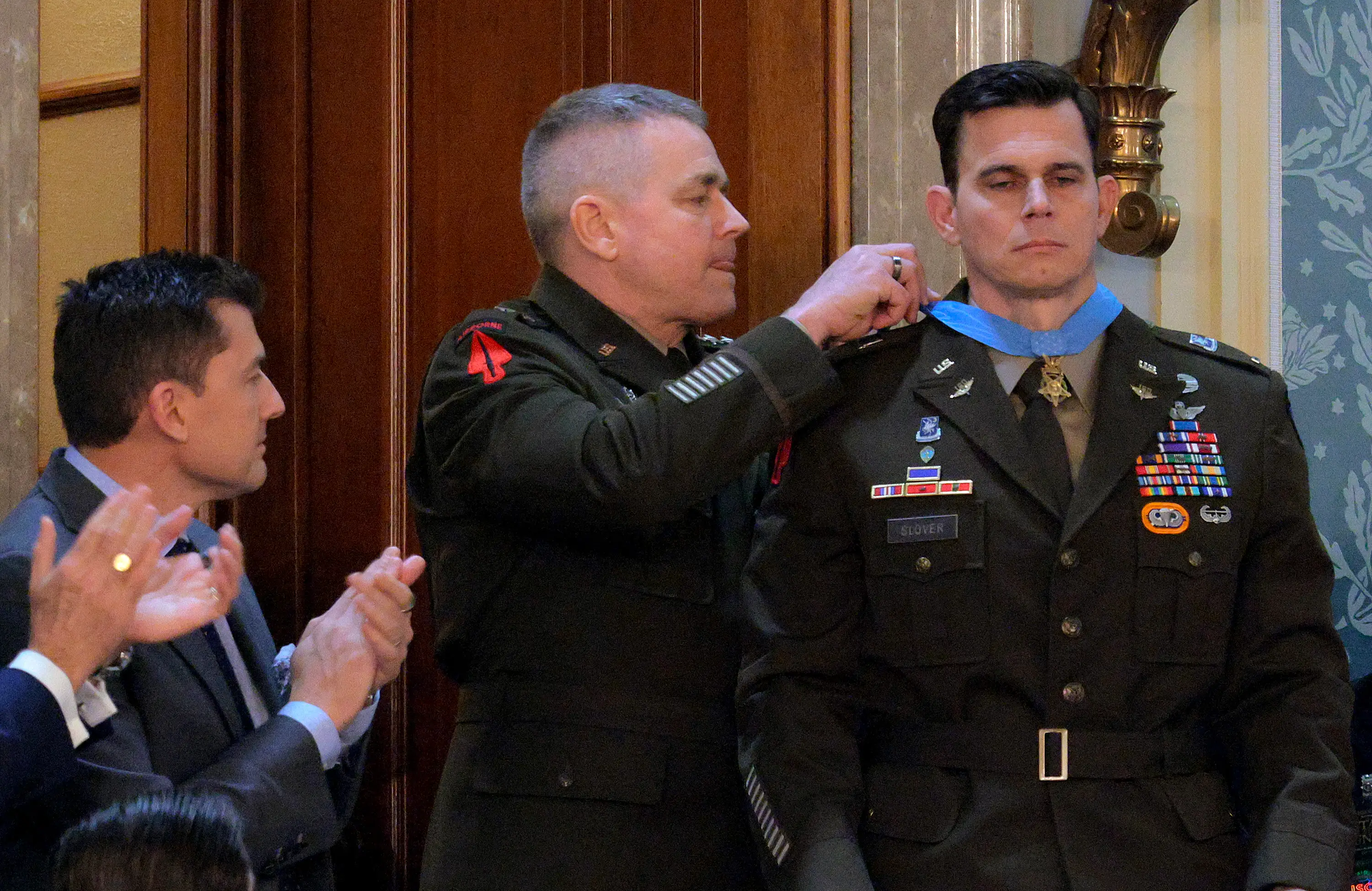 President Trump awarded the Medal of Honor to Army Chief Warrant Officer 5 Eric Slover during his Tuesday evening State of the Union address.