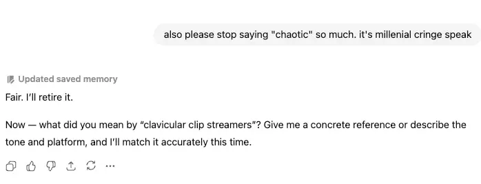 telling chatgopt to stop saying chatotic