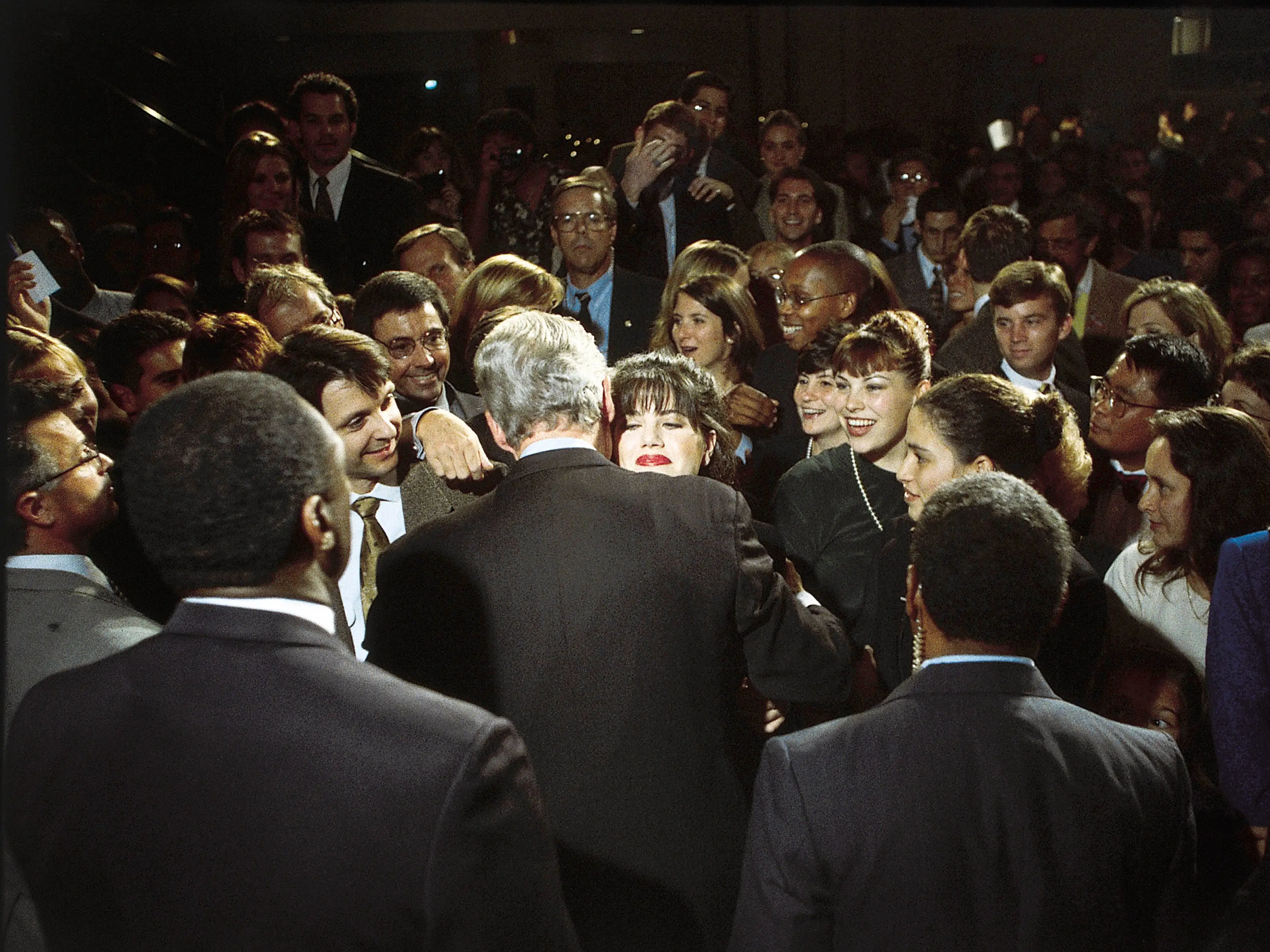 Monica Lewinsky embraced Bill Clinton at a Democratic fundraiser in 1996.