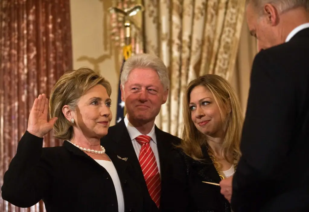 Hillary Clinton at her swearing-in ceremony as Secretary of State.