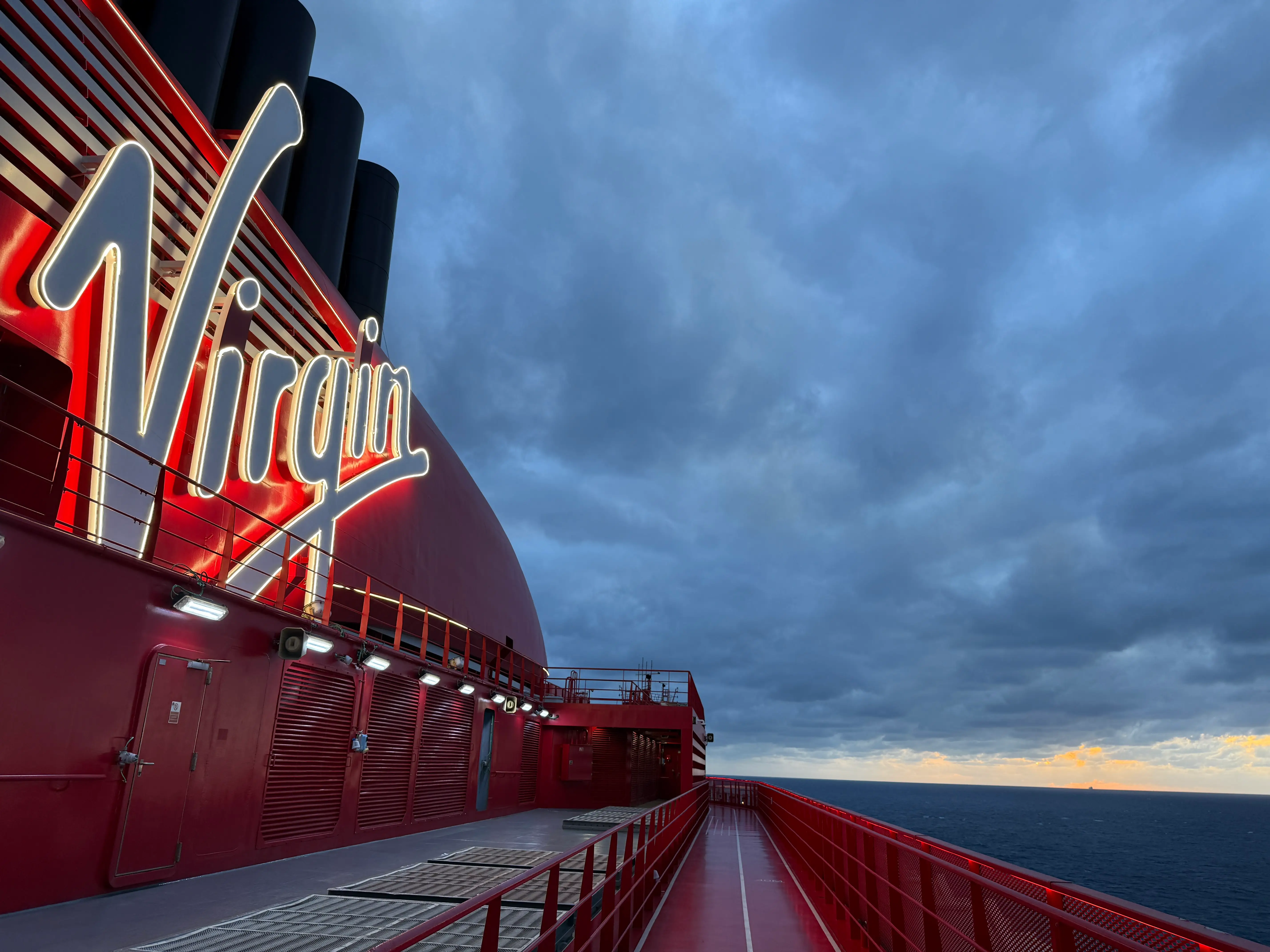 Virgin Voyages cruise ship outer walkway