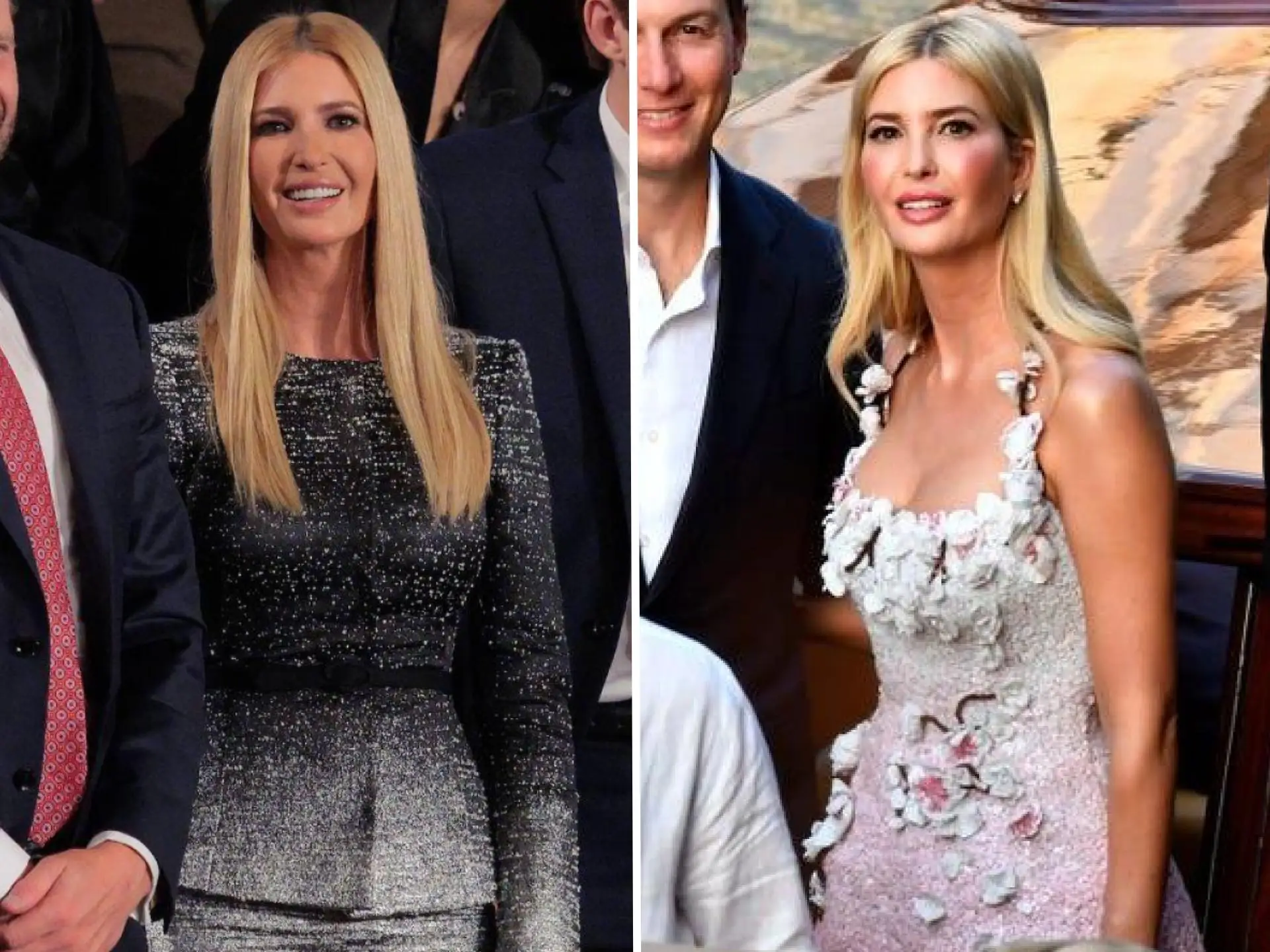 Two photos of Ivanka Trump in different outfits.