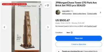 A LEGO-style replica of JPMorgan’s new 270 Park skyscraper has an internal waitlist and is listed for $500 on eBay