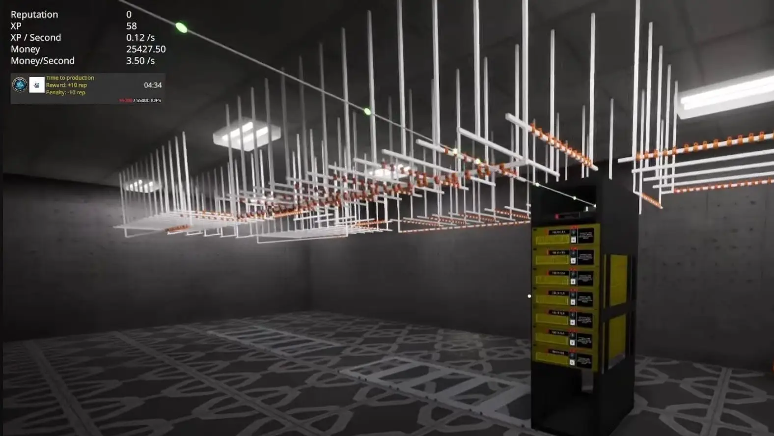The inside of a server room in 'Data Centers' with one server hooked up.