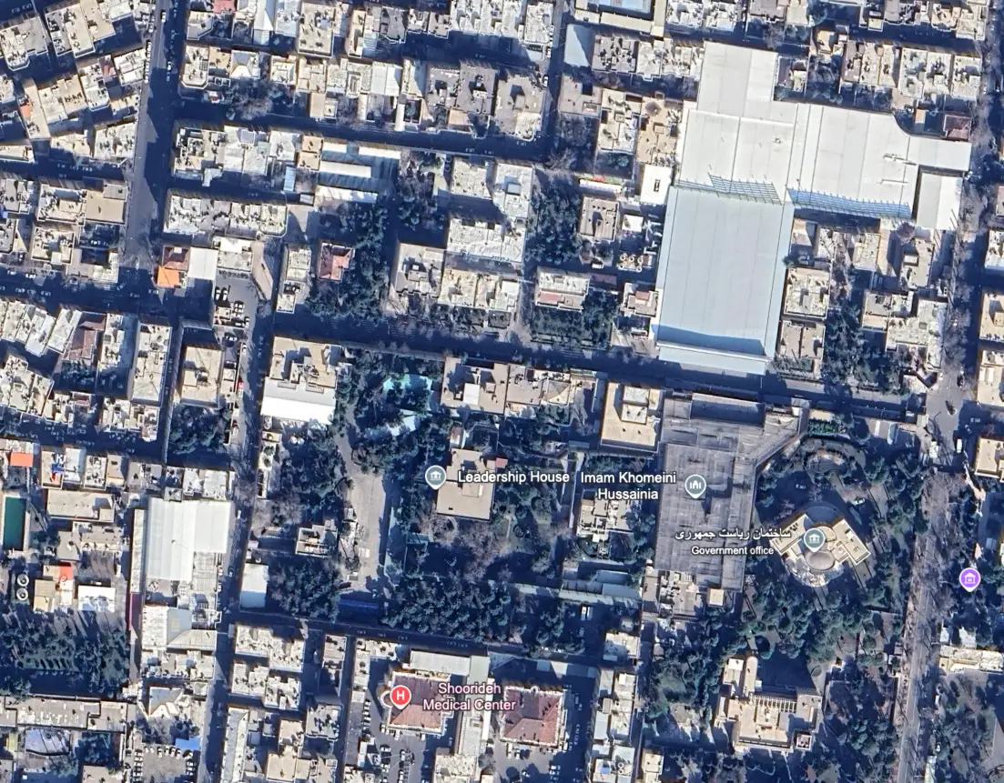 A wider shot of the Tehran neighborhood shows the Leadership House complex last year.