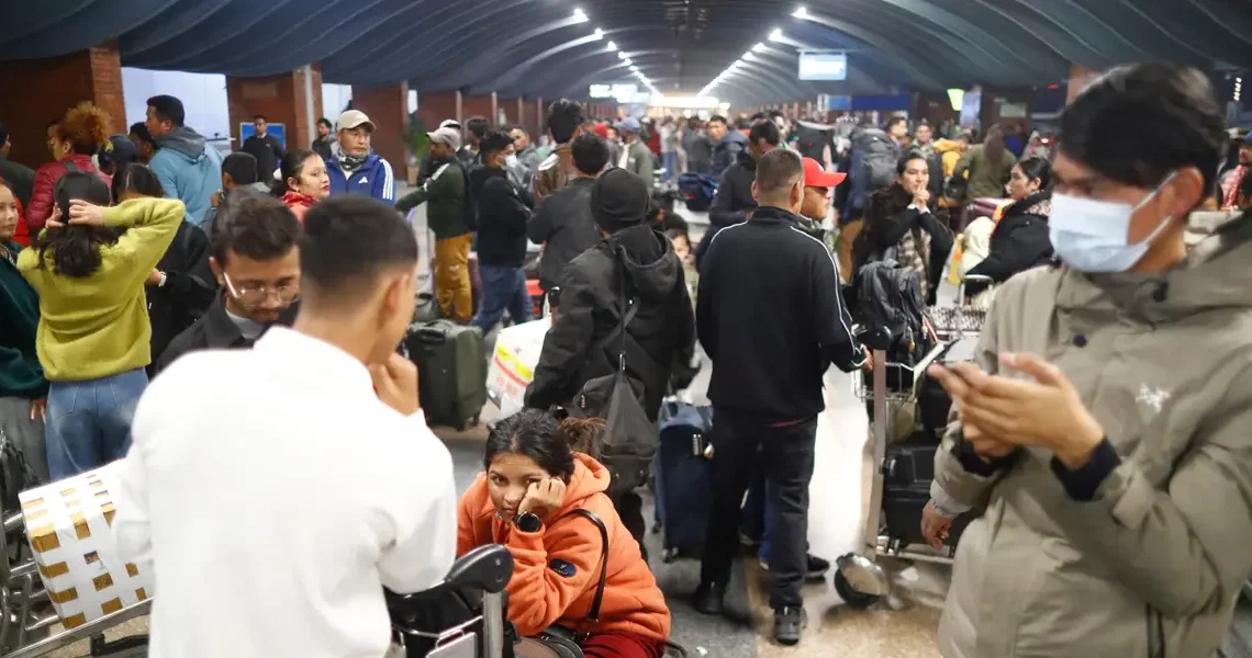 Photos show chaos at airports as passengers are left stranded due to canceled flights