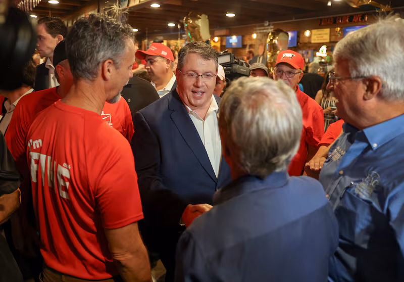 ORMOND BEACH, FLORIDA - APRIL 01:  Florida's Republican state Sen. Randy Fine greets people after winning the 6th District race to replace GOP former Rep. Michael Waltz, who is now President Donald Trump’s national security adviser on April 01, 2025 in Ormond Beach, Florida. Mr. Fine beat his Democratic opponent, Josh Weil. (Photo by Joe Raedle/Getty Images)