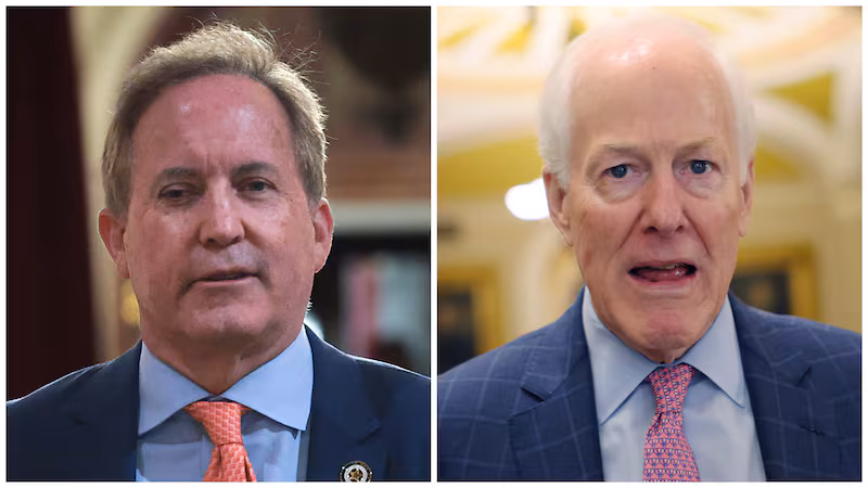 The warring parties, Ken Paxton (L) and John Cornyn, are fighting it out to be the Republican choice to run in Texas.