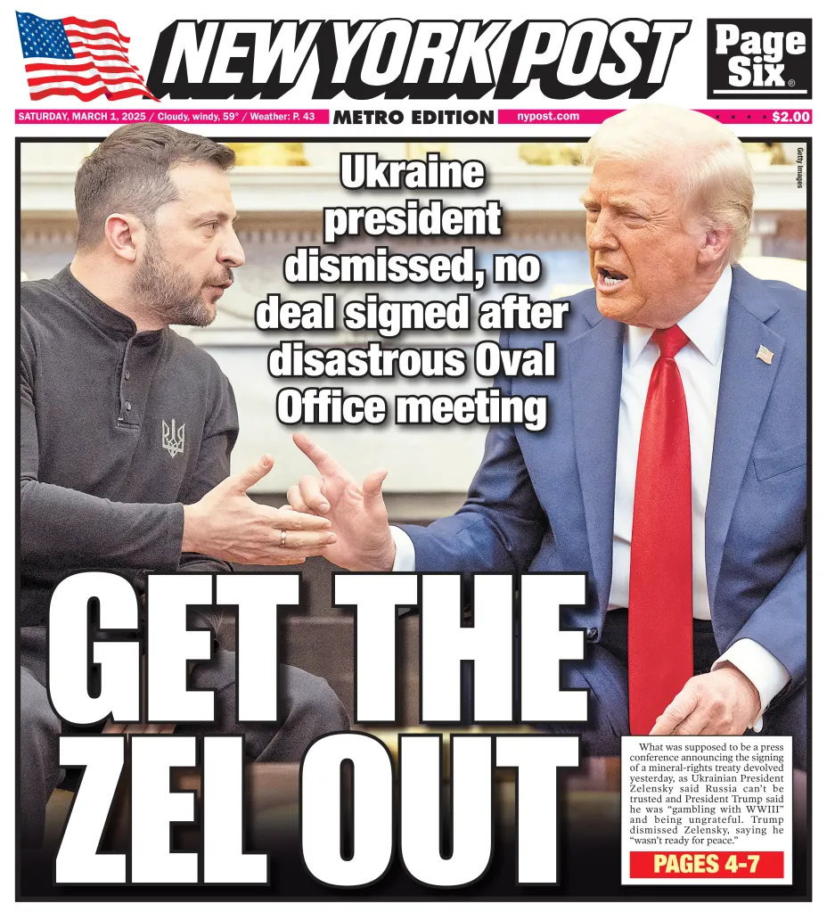 Newspaper front page with headline 