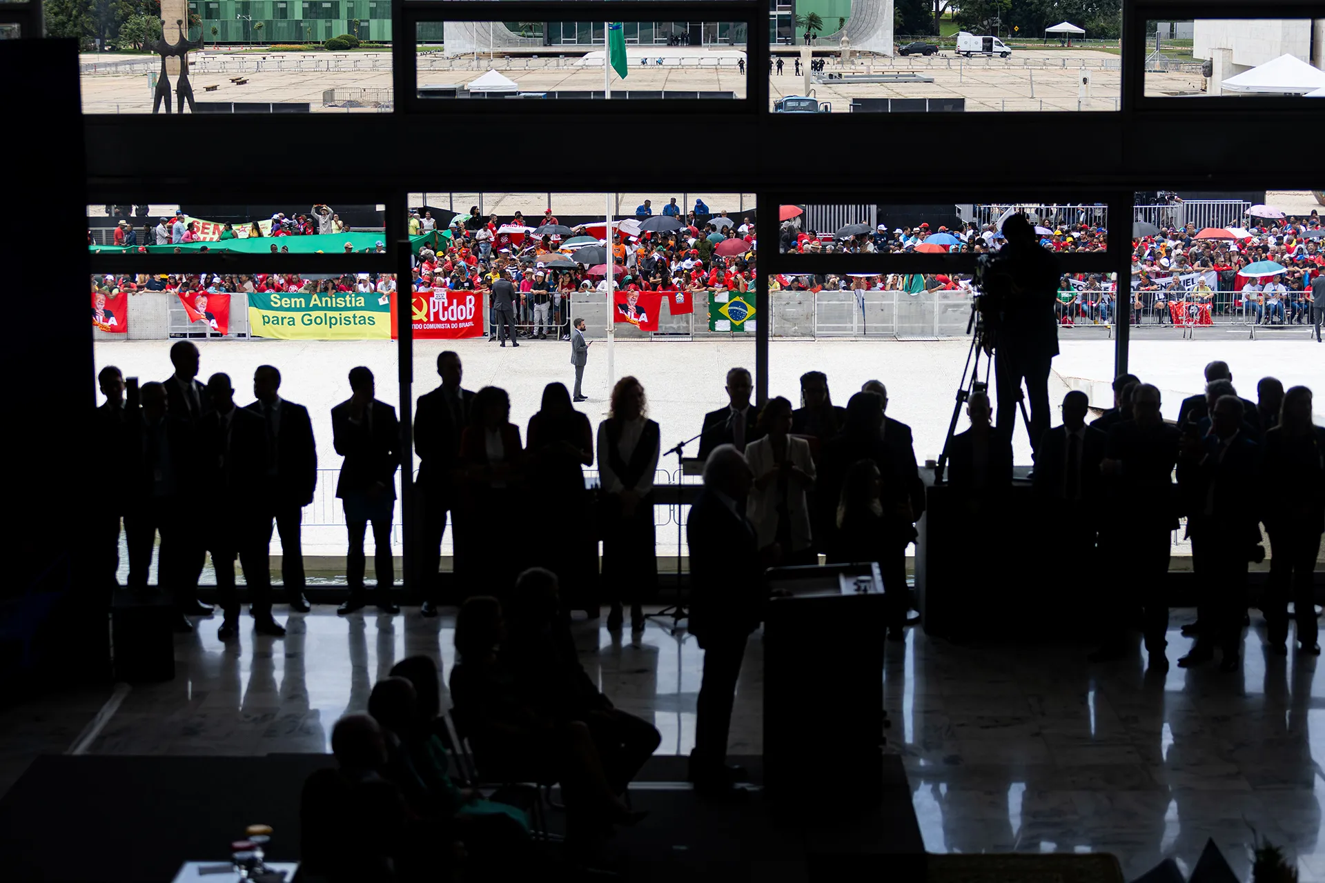 People filed inside a building