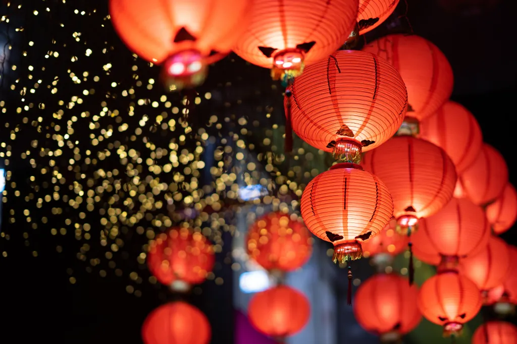 Chinese red lantern in the night of Chinese New Year of happines