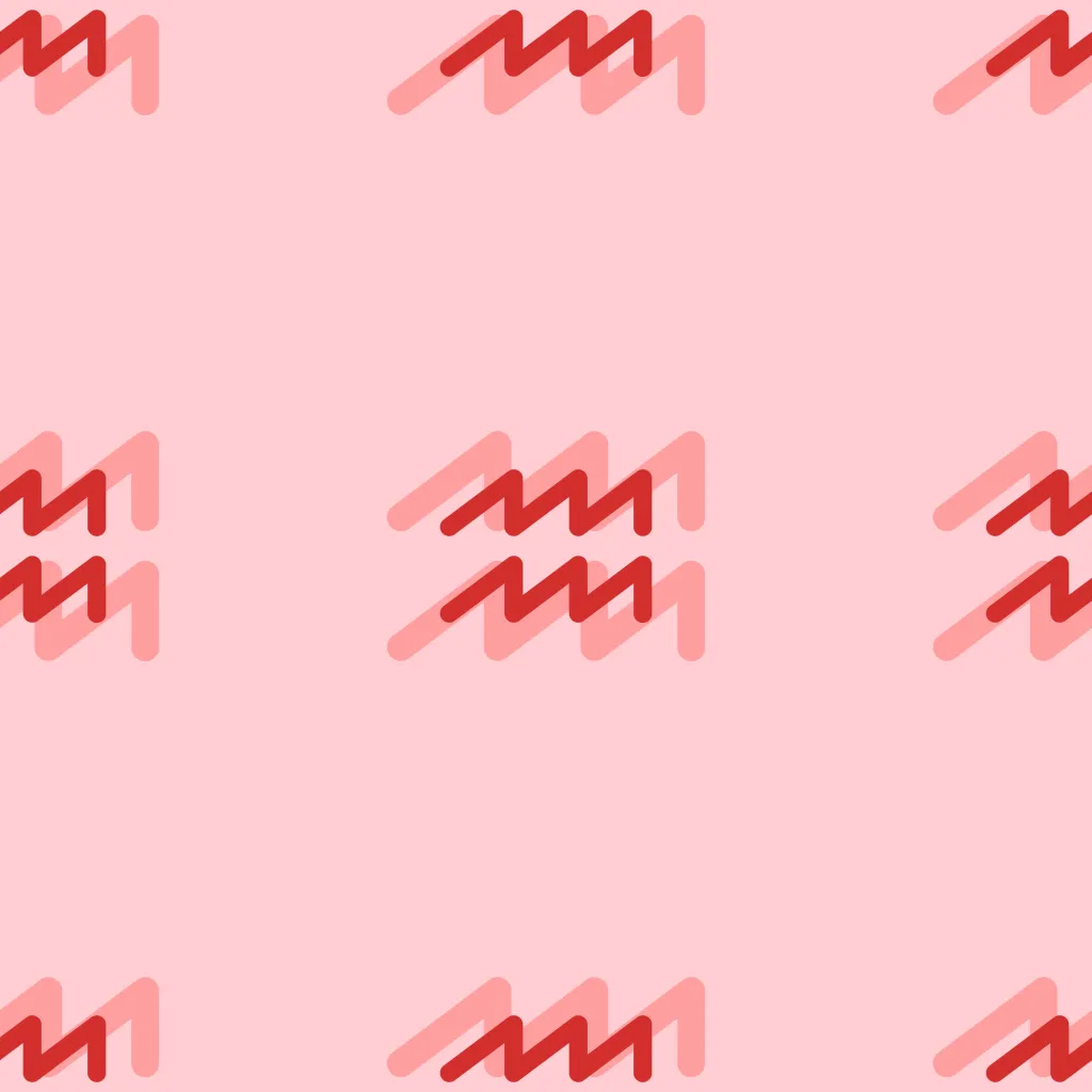 Seamless pattern of large isolated red zodiac aquarius symbols. The elements are evenly spaced. Vector illustration on light red background