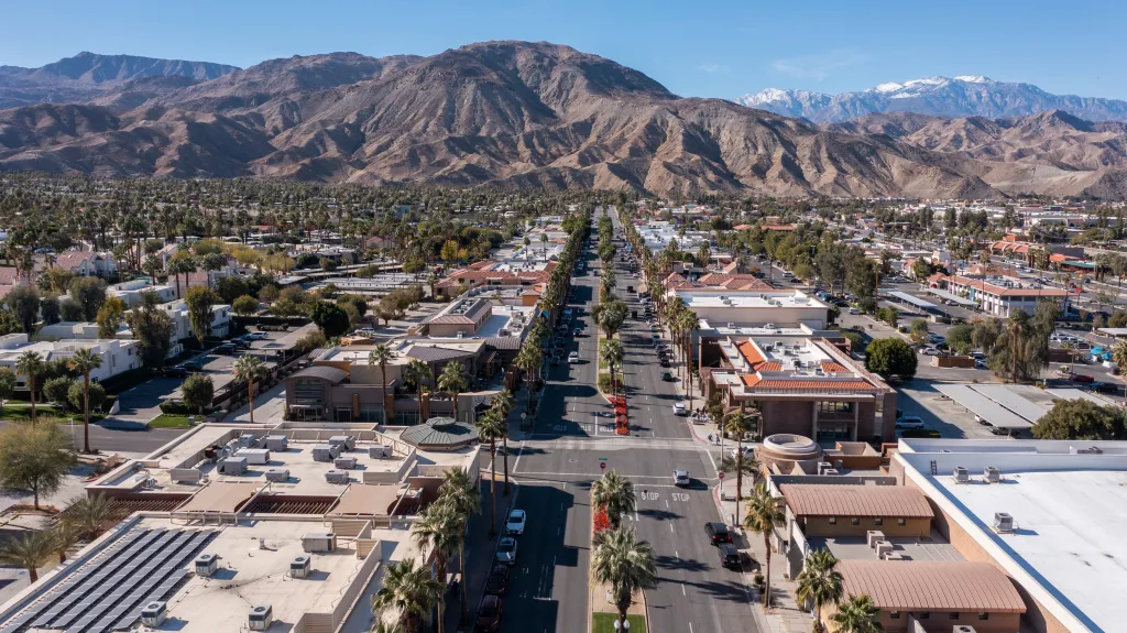 Mountains overlook the city of Palm Desert, California.
