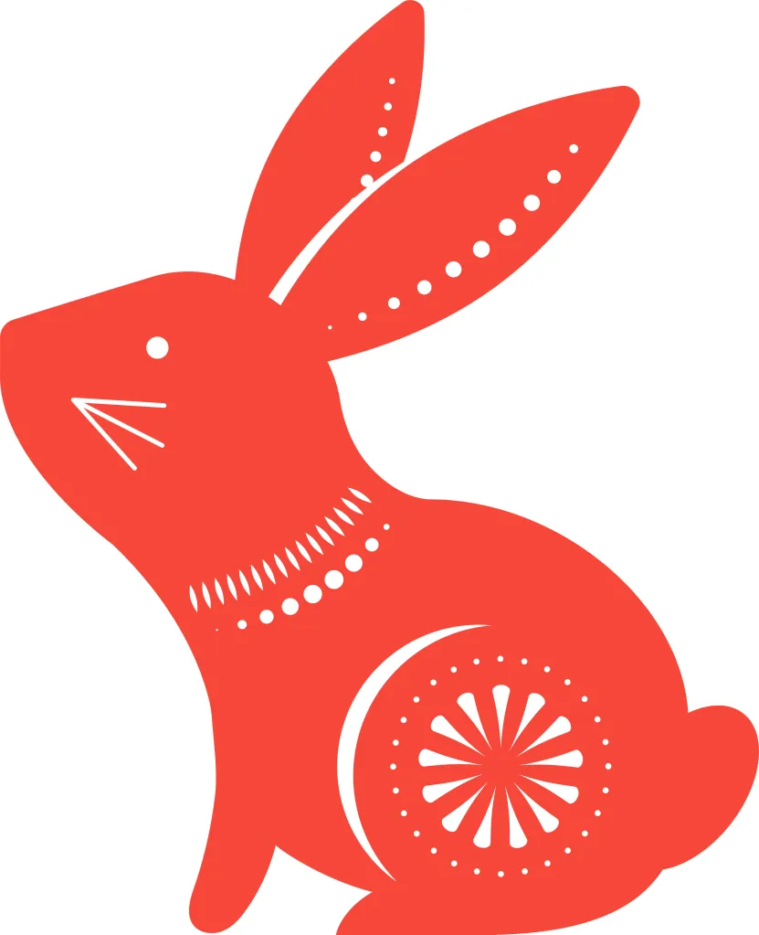 Illustration of a red rabbit, a Chinese zodiac symbol.
