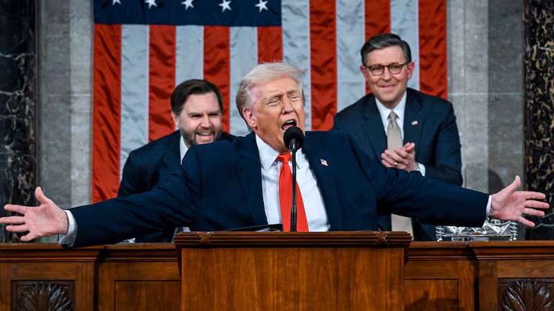 President Donald Trump delivers the State of the Union address during a joint session of Congress in the House Chamber at the Capitol on February 24, 2026 in Washington, DC.