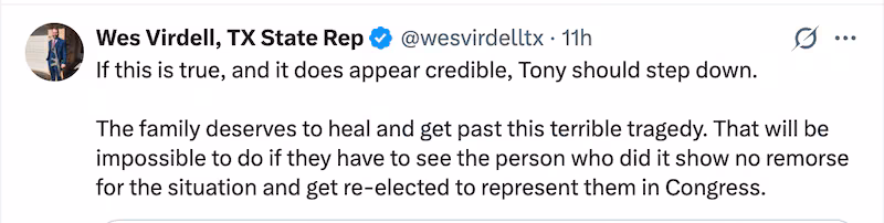 GOP Texas state lawmaker reacts to the report of Gonzales having an affair.