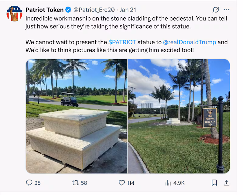 The investors have teased the installation of the statue at a Trump property for months.