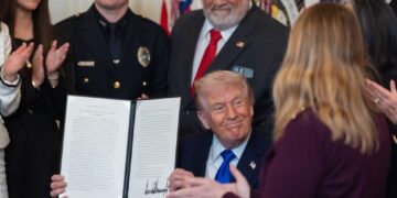 Trump again centers crime in immigration debate with White House vigil