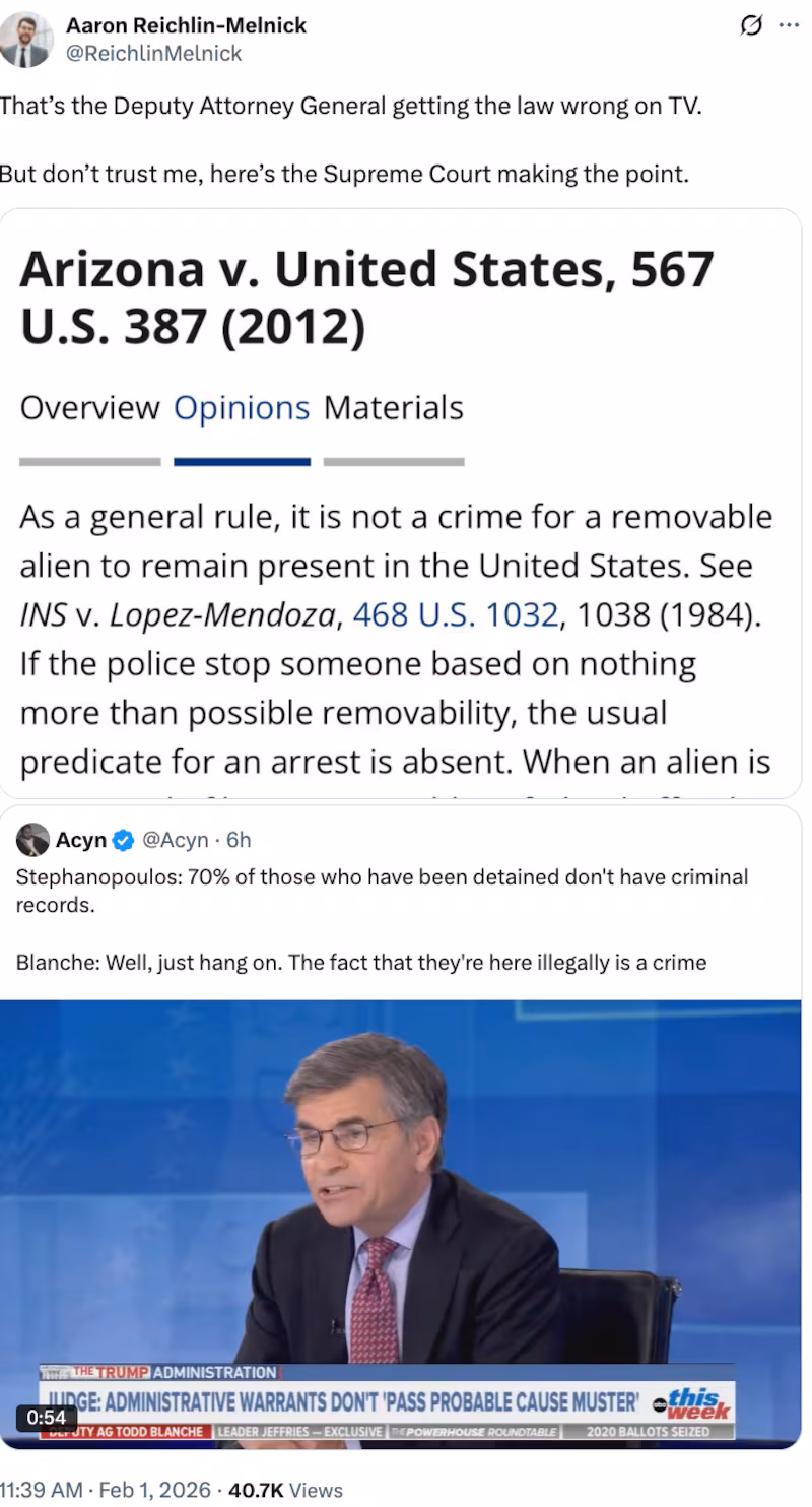 A screenshot of an X post from Aaron Reichlin-Melnick, a senior fellow at the American Immigration Council.