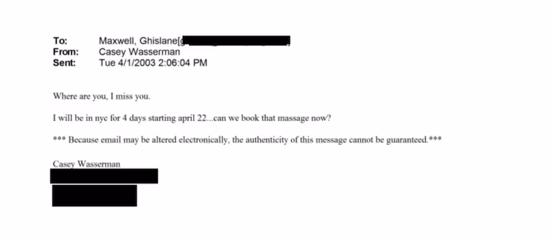 Flirtatious emails between Casey Wasserman and Ghislaine Maxwell.