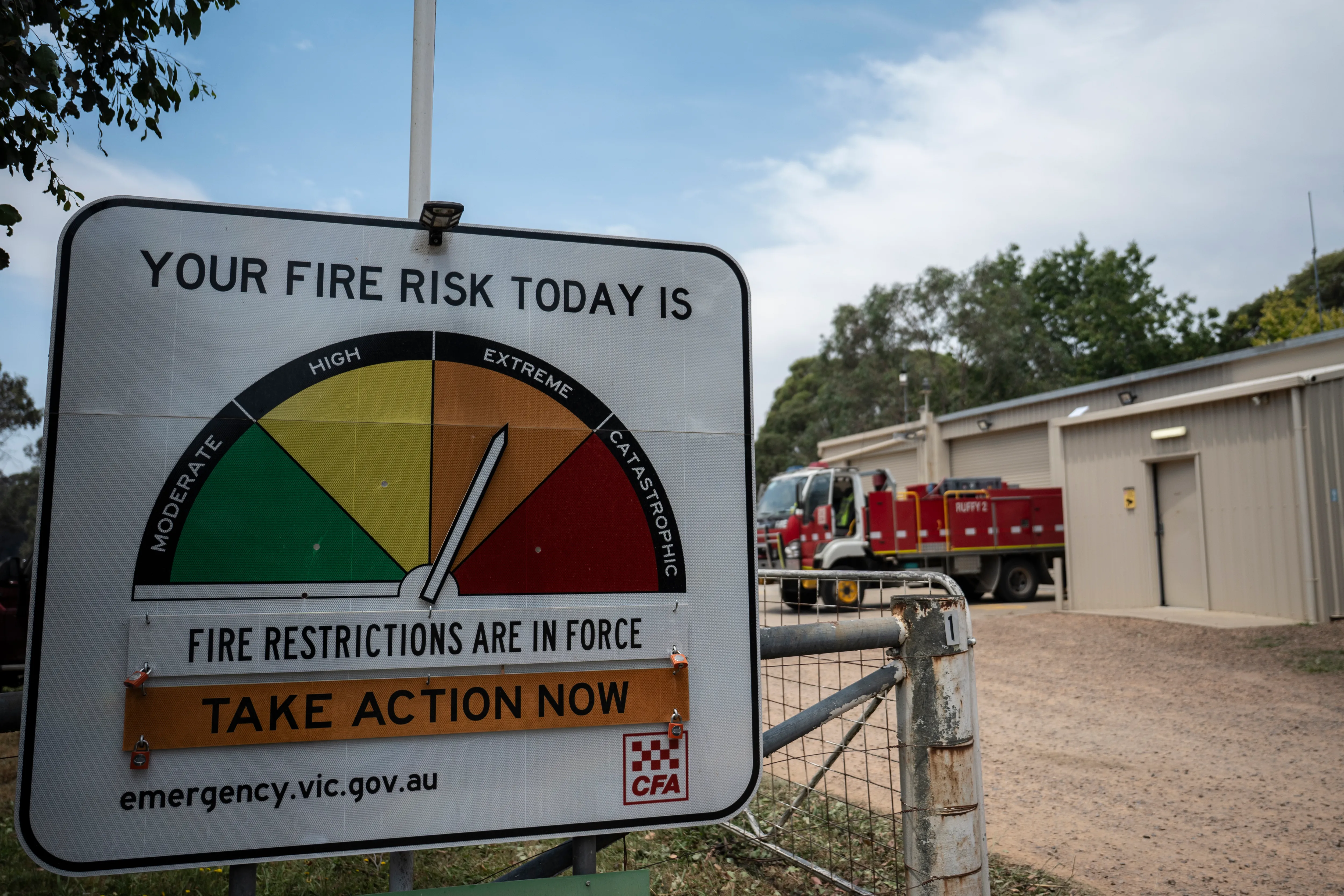 A fire risk rating chart pointed to “extreme” A fire risk rating chart pointed to “extreme”