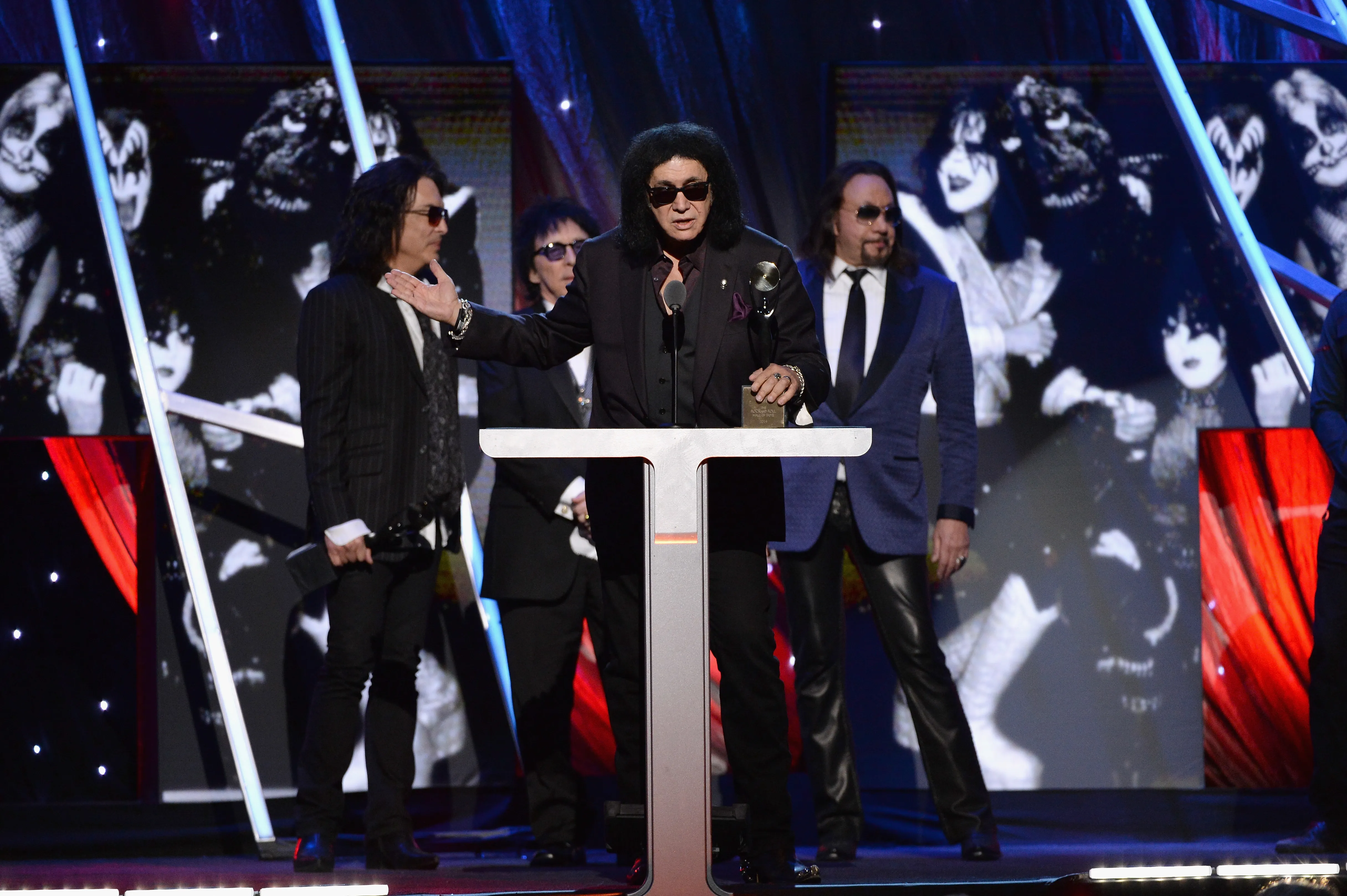 Inductee Gene Simmons of KISS speaks onstage at the 29th Annual Rock And Roll Hall Of Fame Induction Ceremony at Barclays Center of Brooklyn on April 10, 2014 in New York City. 