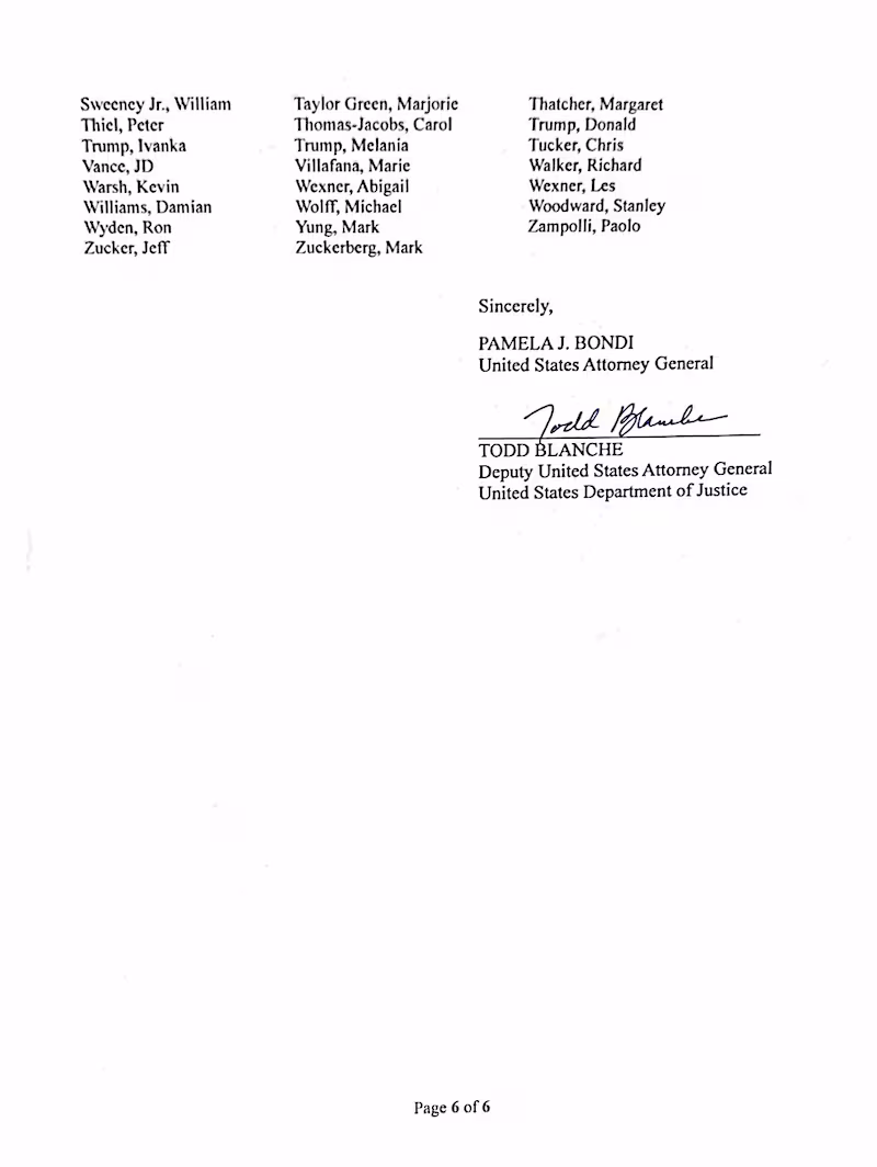 Page three of the list of "politically exposed persons" released by the DOJ.