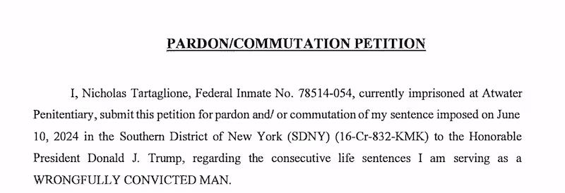 The beginning of Tartaglione's 21-page pardon appeal.