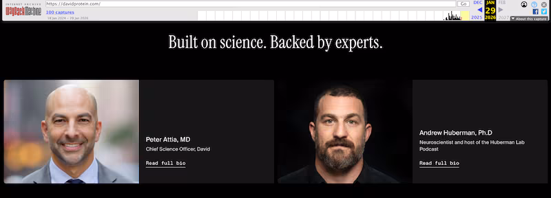 David Protein homepage as at 1/29/26