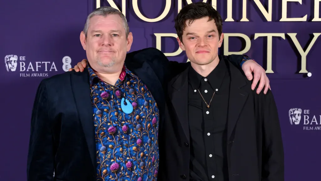 John Davidson and actor Robert Aramayo attend the 2026 EE BAFTA Film Awards Nominees' Party at the National Portrait Gallery on Feb. 21, 2026 in London. (Karwai Tang/WireImage)