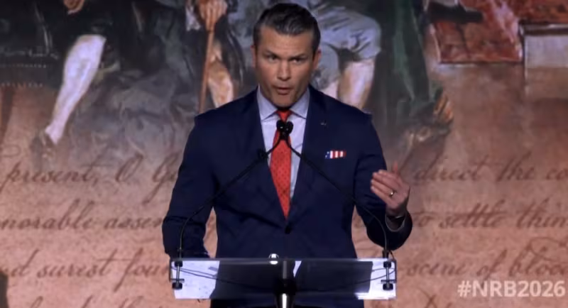 Pete Hegseth talks at the National Religious Broadcasters (NRB) Freedom 250 Celebration.